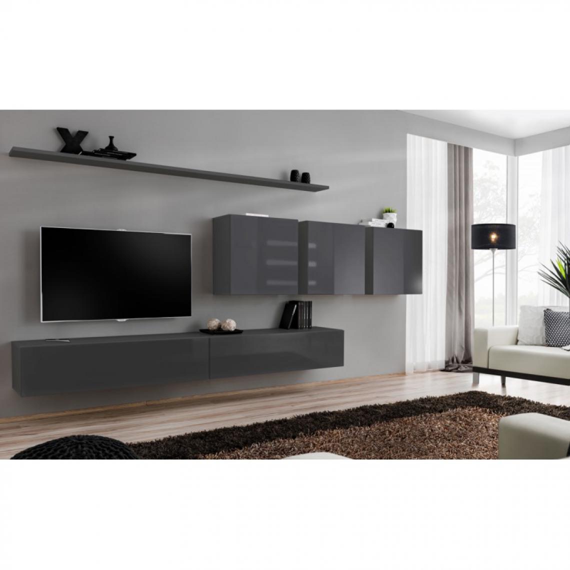 Ac-Deco - Meuble TV Mural Design Switch VII 340cm Gris - Meubles TV, Hi-Fi
