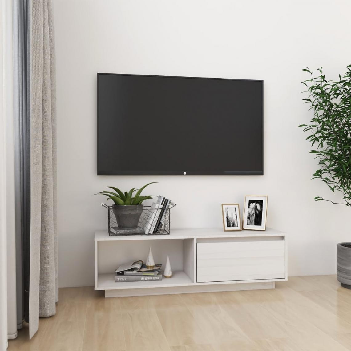 Vidaxl - vidaXL Meuble TV Blanc 110x30x33,5 cm Bois de pin massif - Meubles TV, Hi-Fi