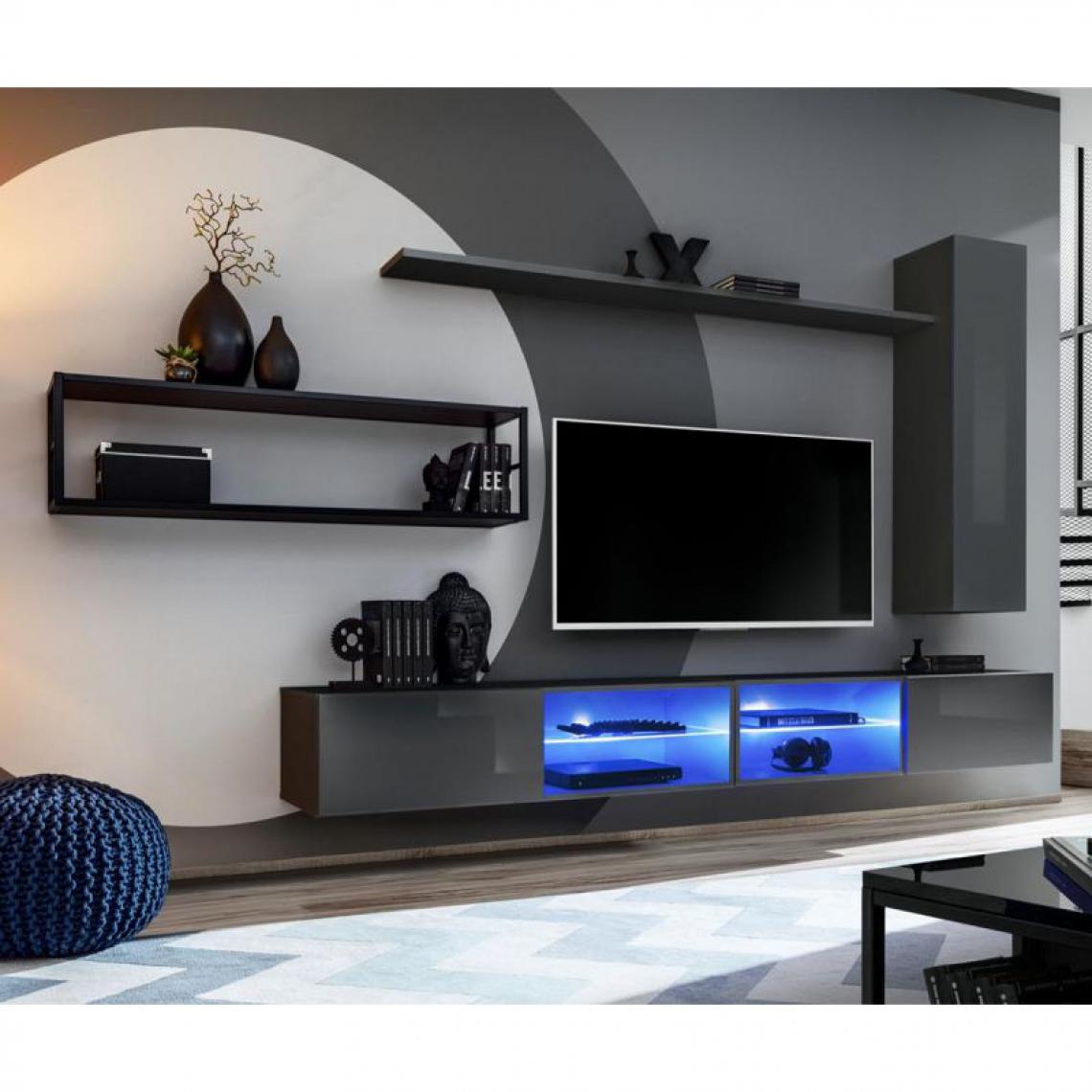 Ac-Deco - Ensemble Meuble TV Design Switch IV 300cm Gris & Noir - Meubles TV, Hi-Fi