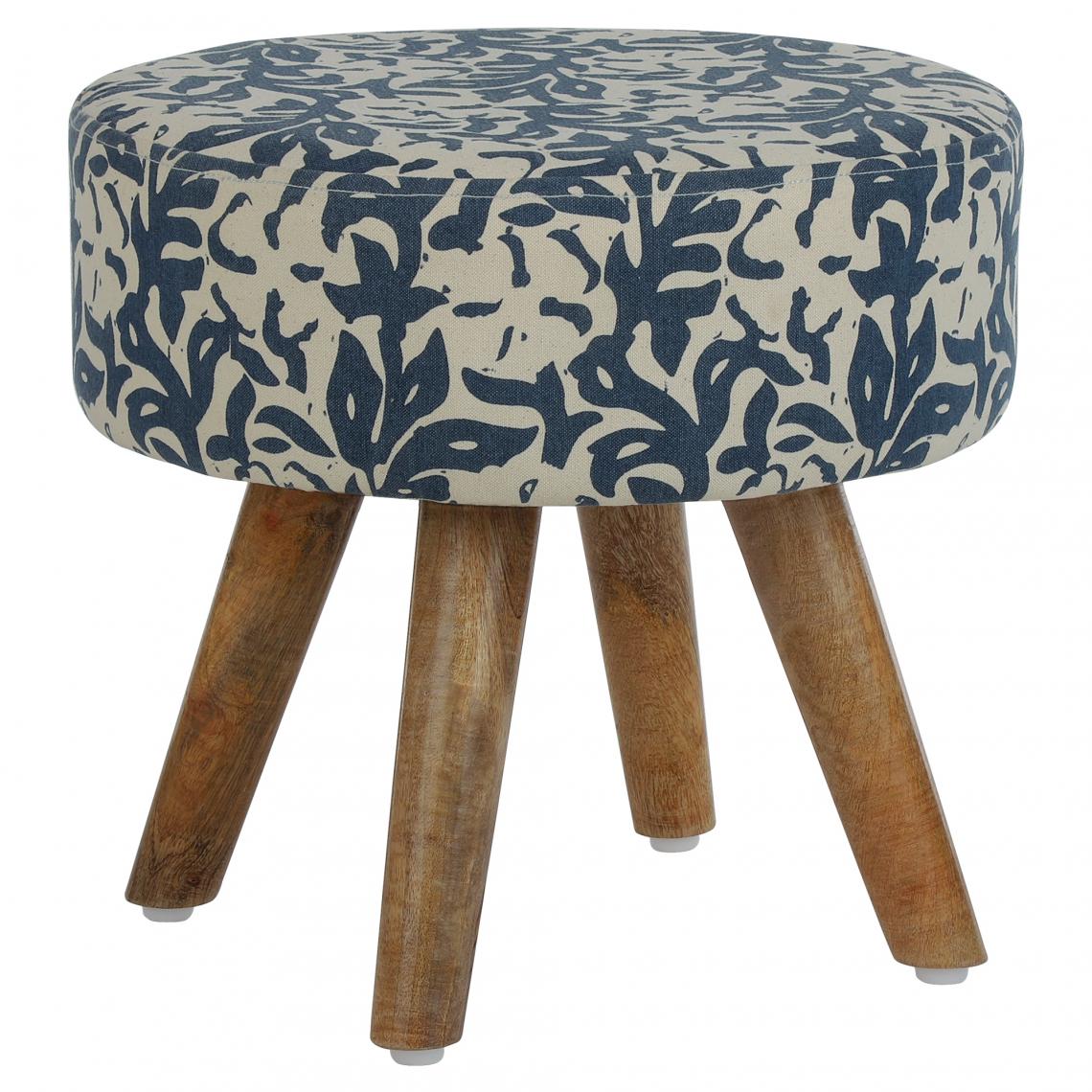 Womo-design - Tabouret d'entrée en bois rond siége ottoman rembourré coussin d'assise bleu - Tabourets