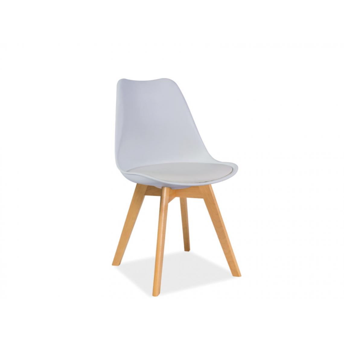 Hucoco - KRIZ | Chaise style scandinave salle à manger/salon/bureau | Dimensions : 83x49x43 cm | Assise en cuir écologique | Base en bois - Blanc - Chaises