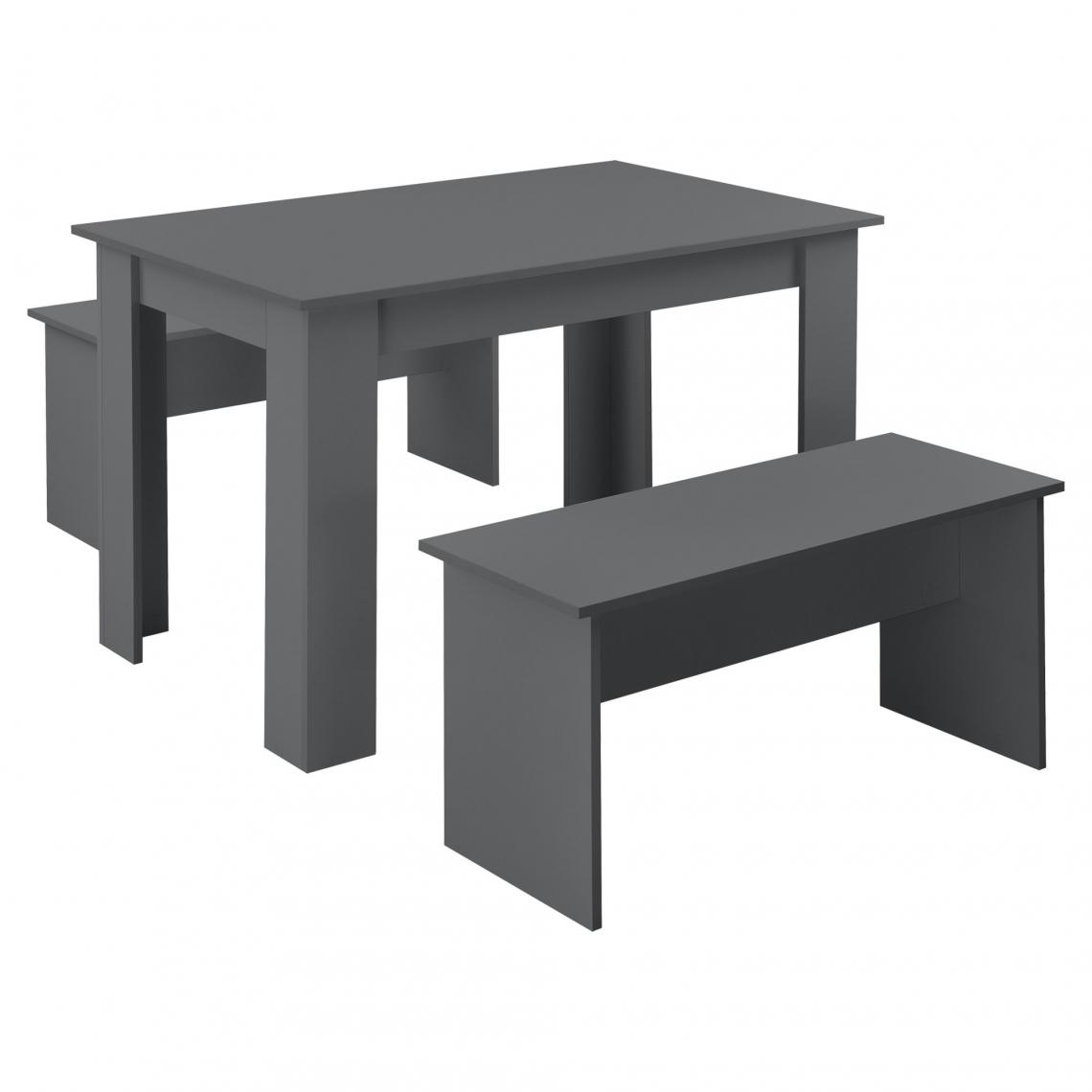 Helloshop26 - Lot de table et 2 bancs design ensemble de meubles de salle à manger pour 4 personnes 110 cm gris 03_0005812 - Tables à manger