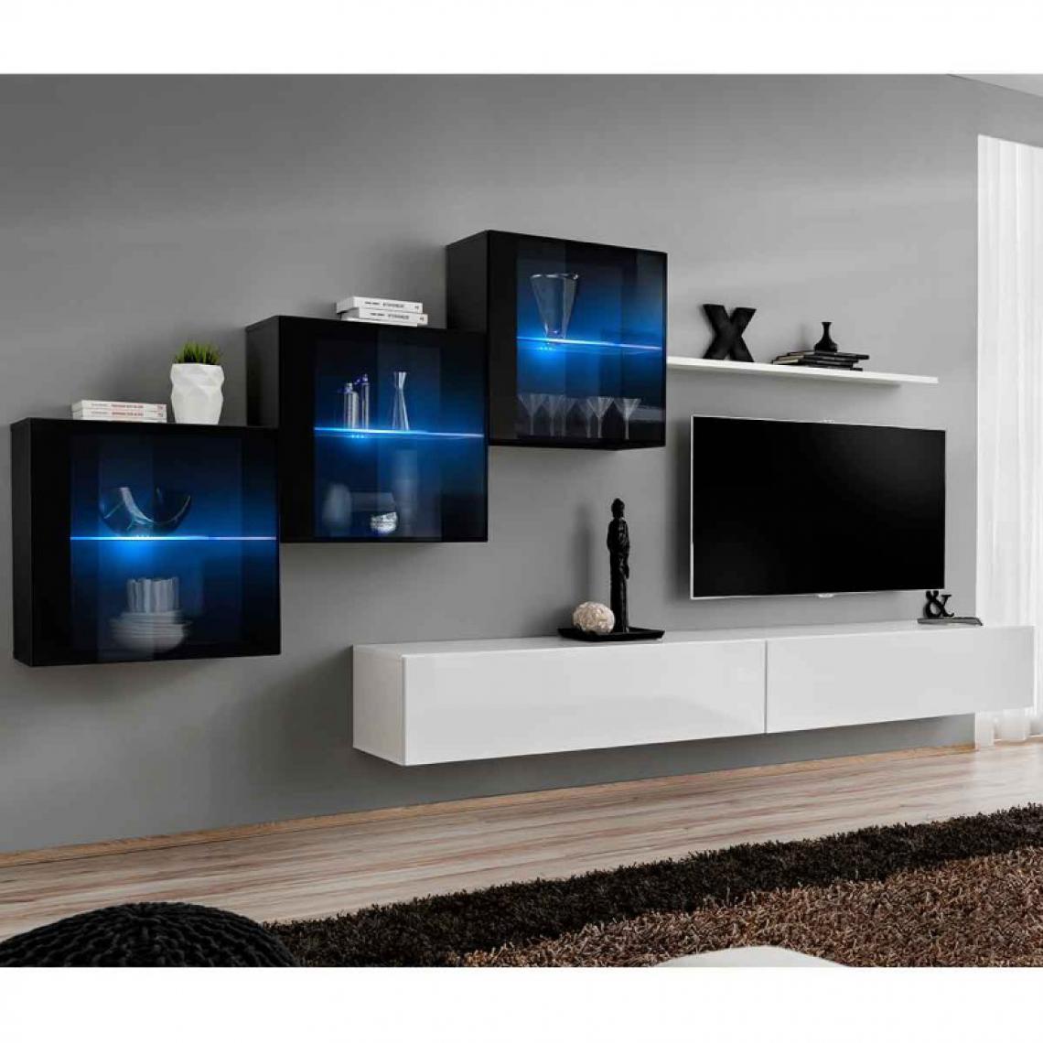 Ac-Deco - Meuble TV Mural Design Switch XX 330cm Blanc & Noir - Meubles TV, Hi-Fi