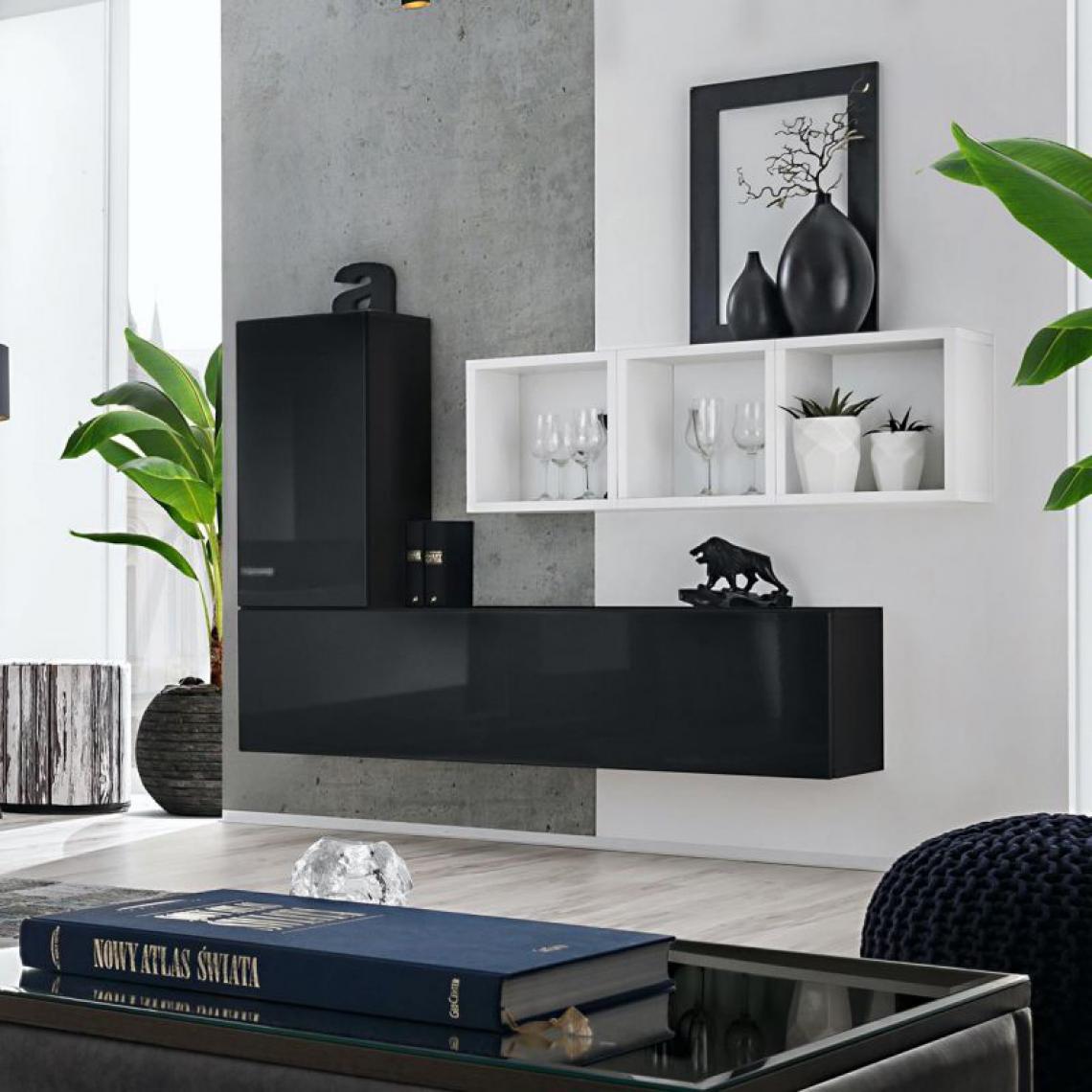 Ac-Deco - Meuble de Rangement Design Blox VI 155cm Noir & Blanc - Meubles TV, Hi-Fi