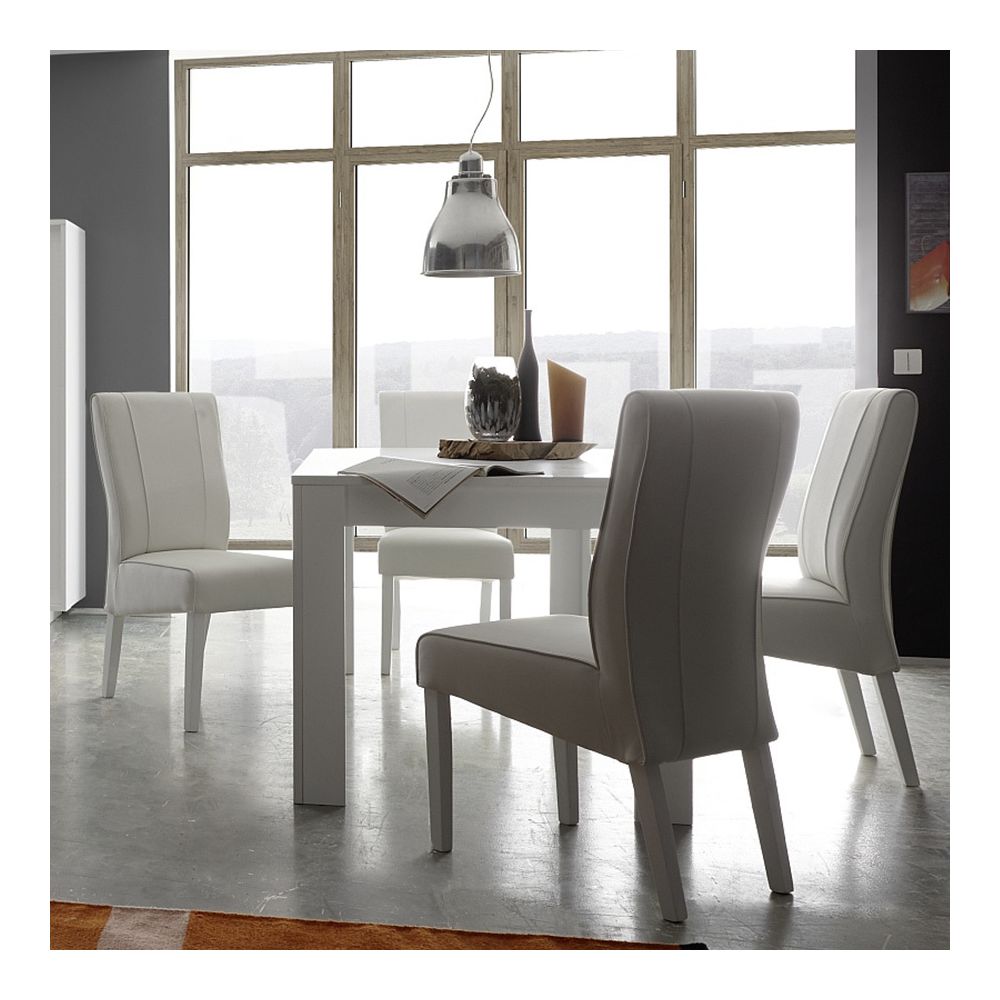 Happymobili - Table à manger blanc laqué mat design KANSAS - Tables à manger