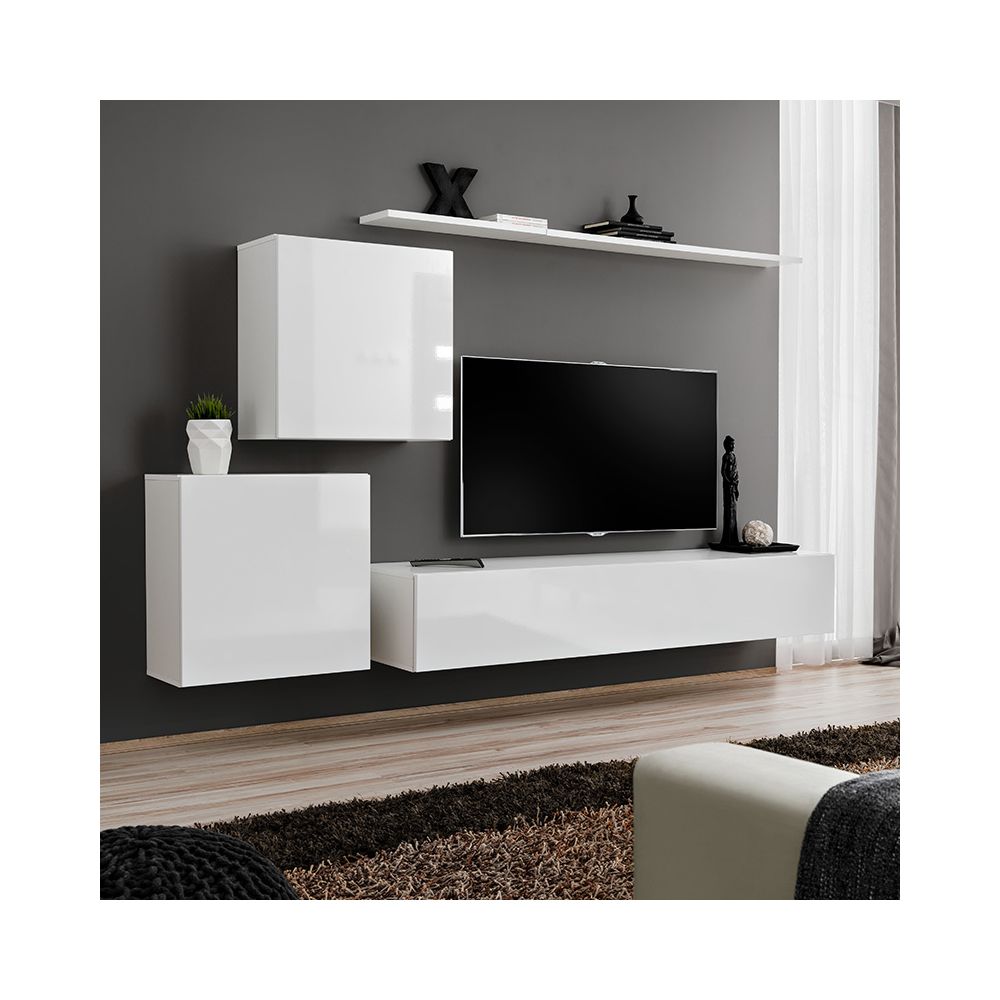 Nouvomeuble - Meuble TV complet blanc design PADULA 3 - Meubles TV, Hi-Fi