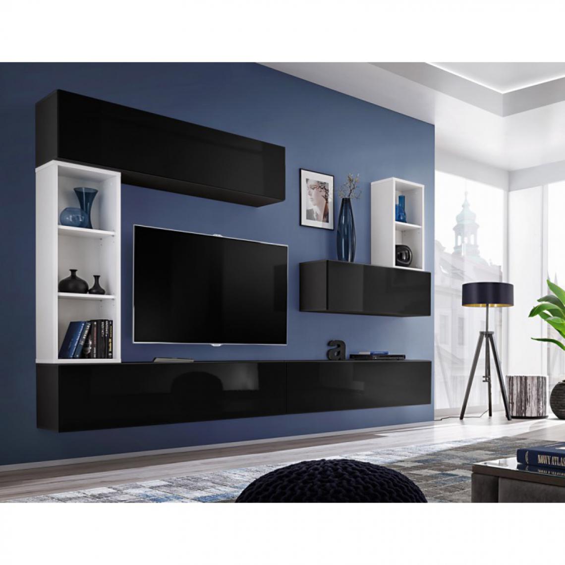 Ac-Deco - Meuble TV Mural Design Blox I 280cm Noir & Blanc - Meubles TV, Hi-Fi
