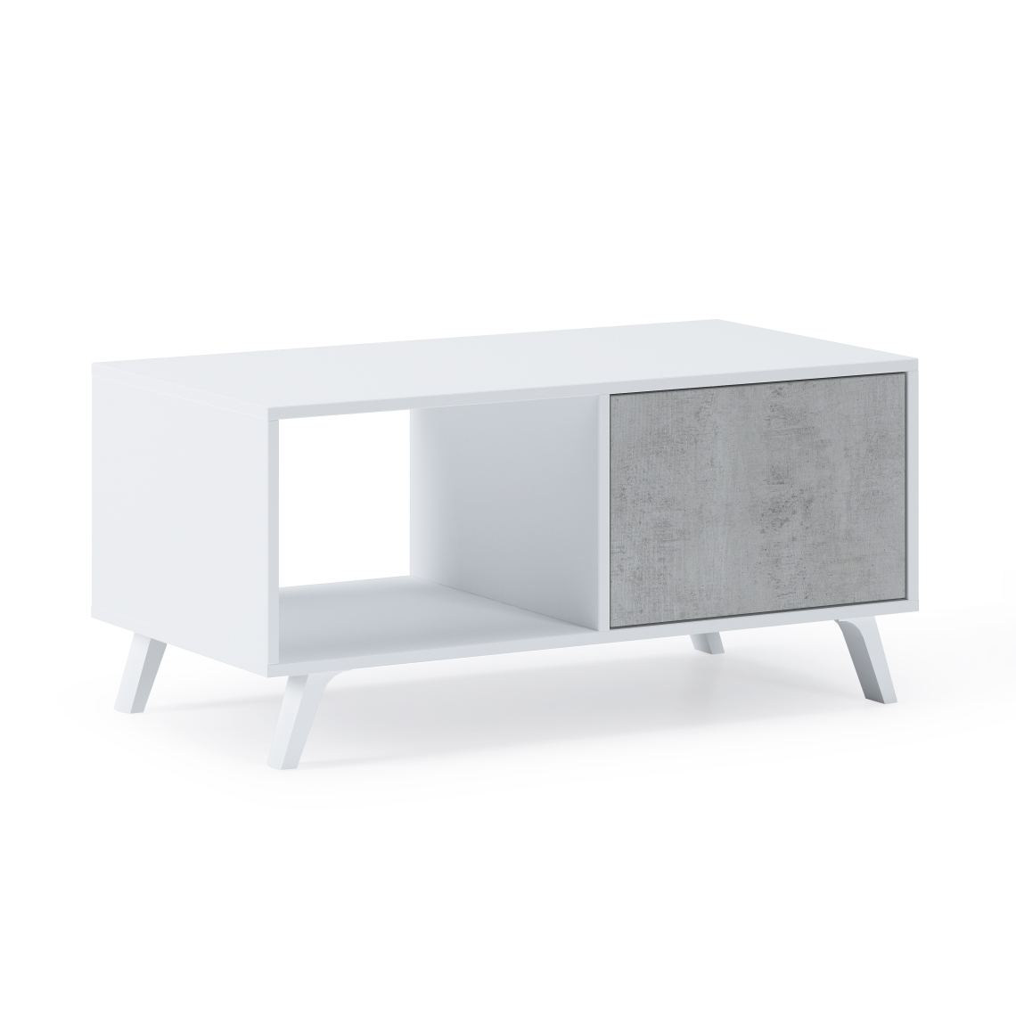 Skraut Home - Table basse WIND, Blanc mat-Ciment, 92x50x45cm - Tables basses