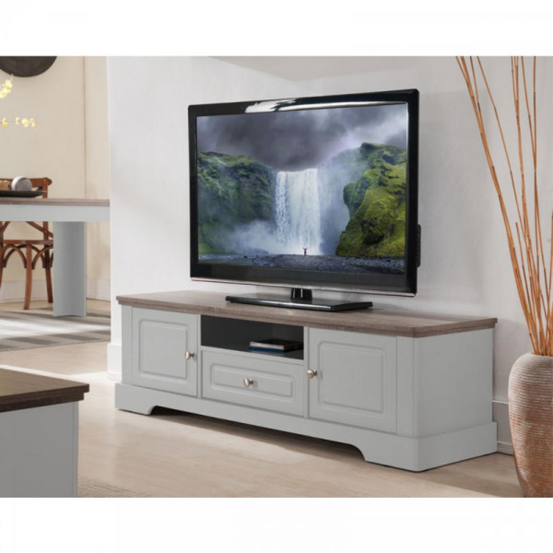 Dansmamaison - Meuble TV 2 portes 1 tiroir Blanc/Chêne - DUNE - L 139 x l 39 x H 41.5 cm - Meubles TV, Hi-Fi