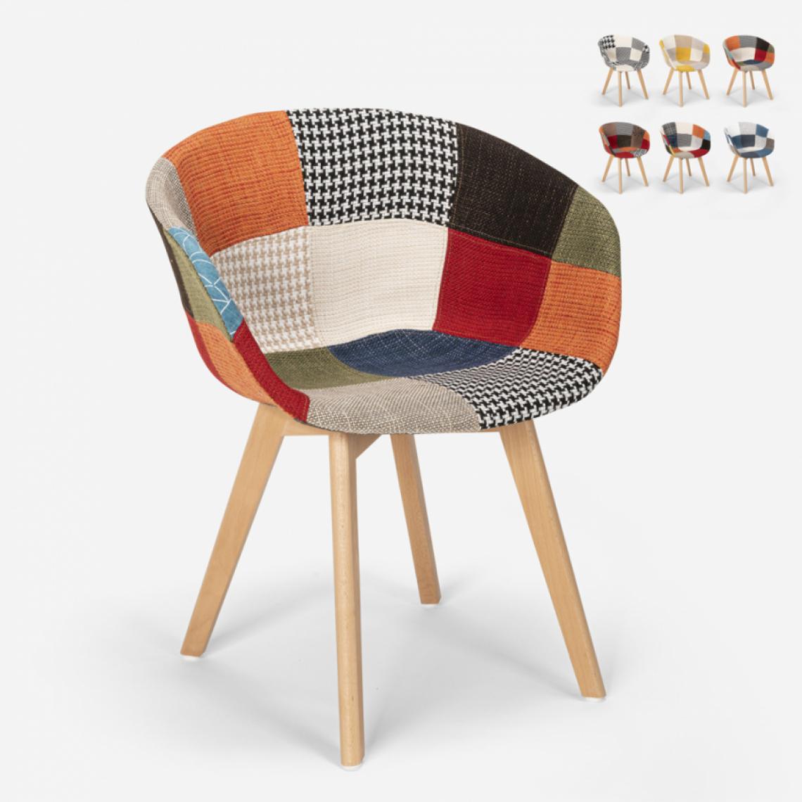 Ahd Amazing Home Design - Chaise patchwork design nordique en bois et tissu pour cuisine bar restaurant Pigeon, Couleur: Patchwork 2 - Chaises