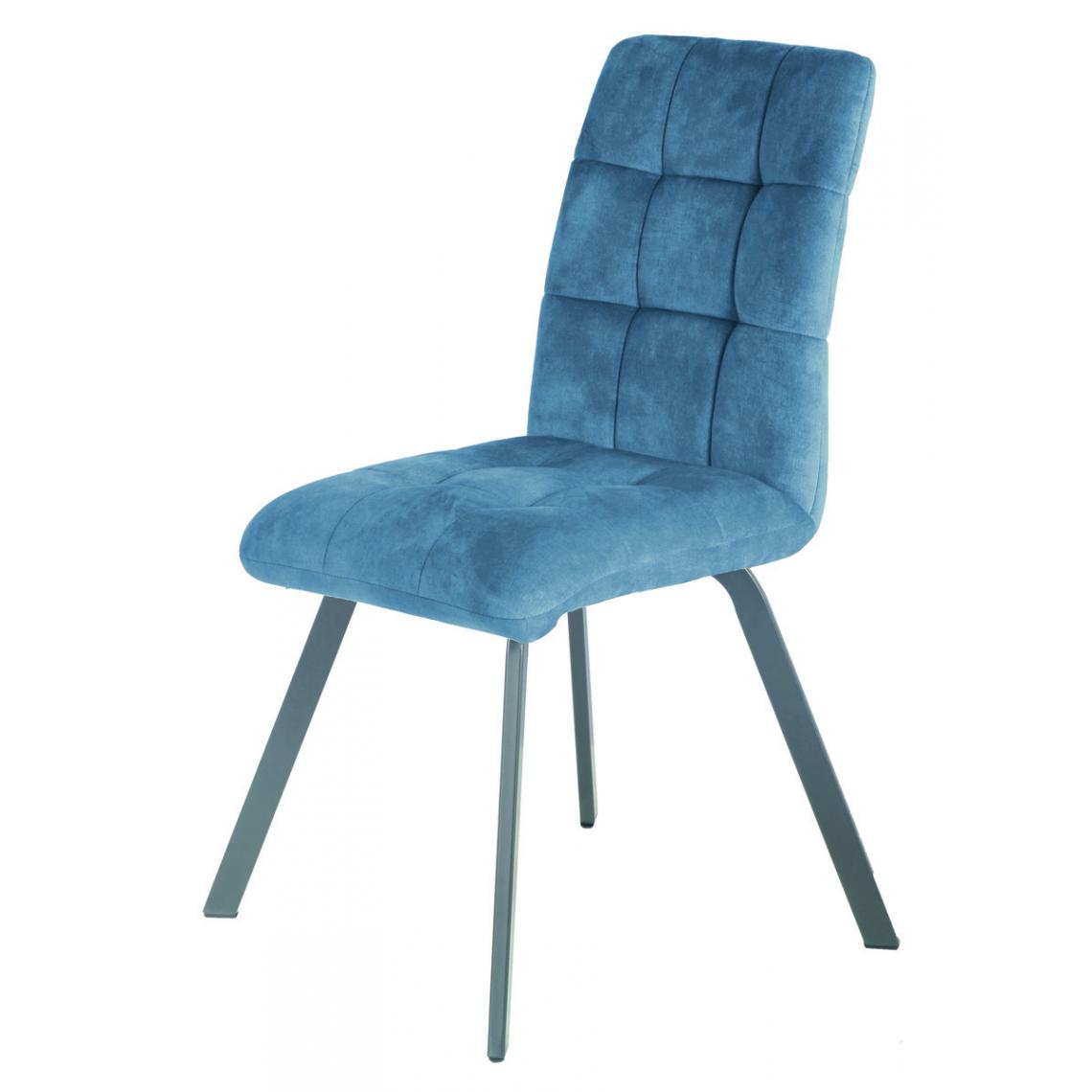 Pegane - Lot de 2 chaises en tissu / métal coloris bleu - Longueur 45 x Profondeur 62 x hauteur 89 x hauteur assise 48 cm - Chaises