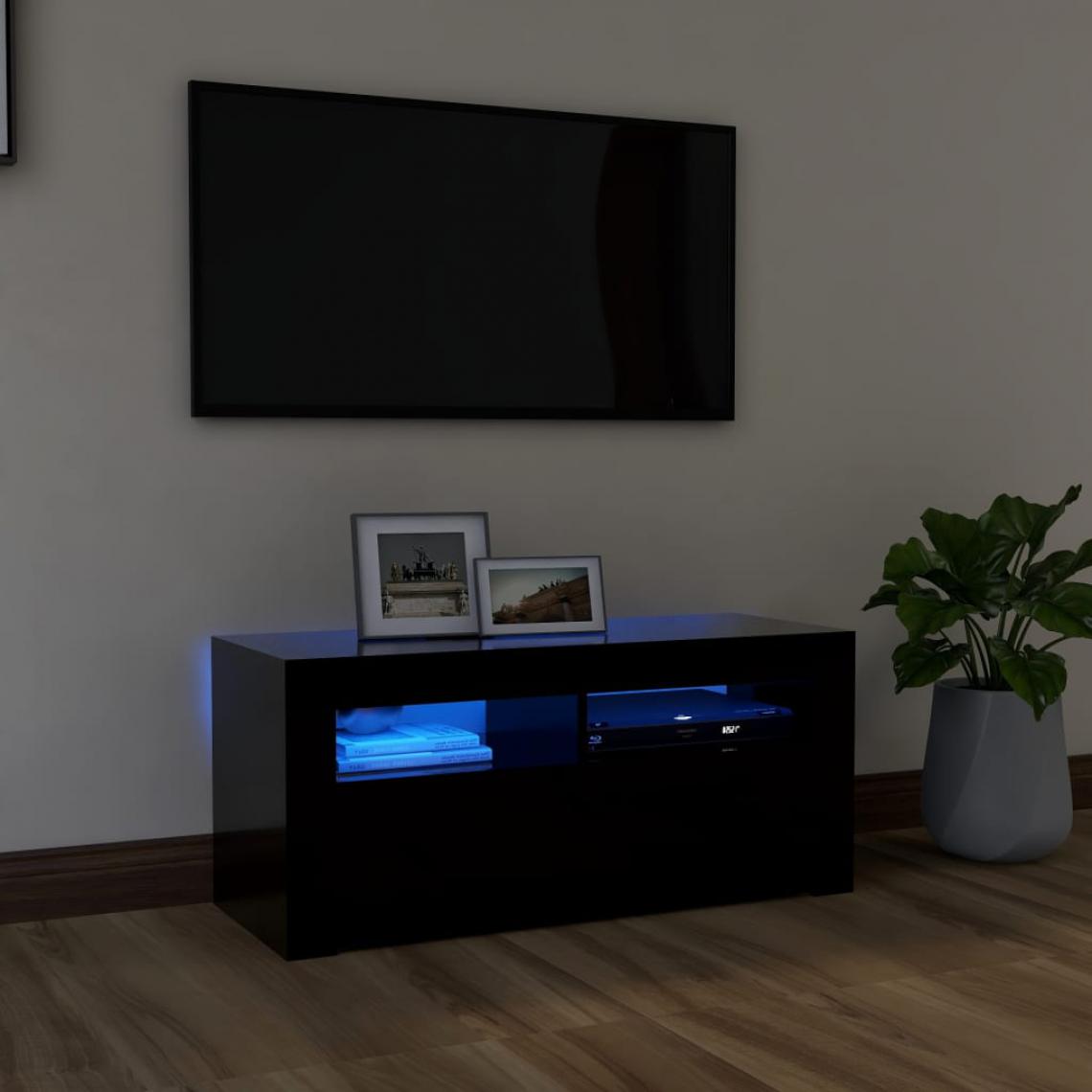Vidaxl - vidaXL Meuble TV avec lumières LED Noir 90x35x40 cm - Meubles TV, Hi-Fi