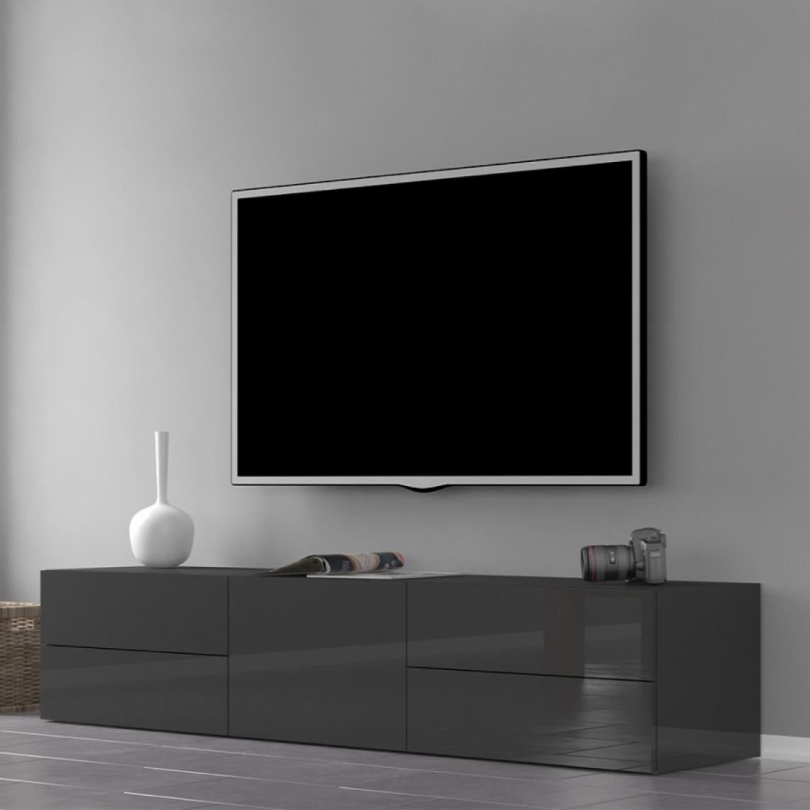 Ahd Amazing Home Design - Meuble TV Design Anthracite Brillant 170cm Porte 4 Tiroirs Metis Living Report - Meubles TV, Hi-Fi