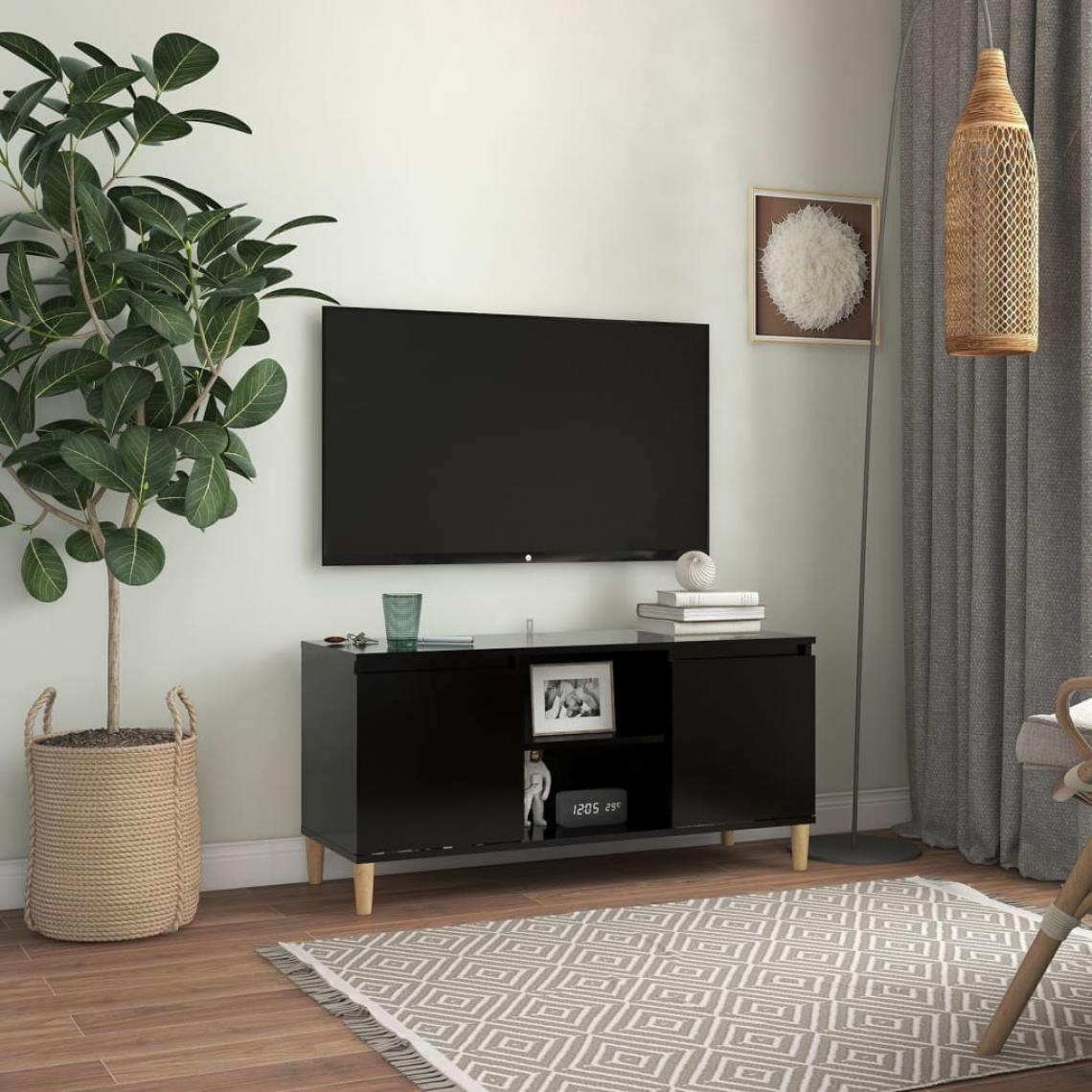 Vidaxl - vidaXL Meuble TV avec pieds en bois massif Noir 103,5x35x50 cm - Meubles TV, Hi-Fi