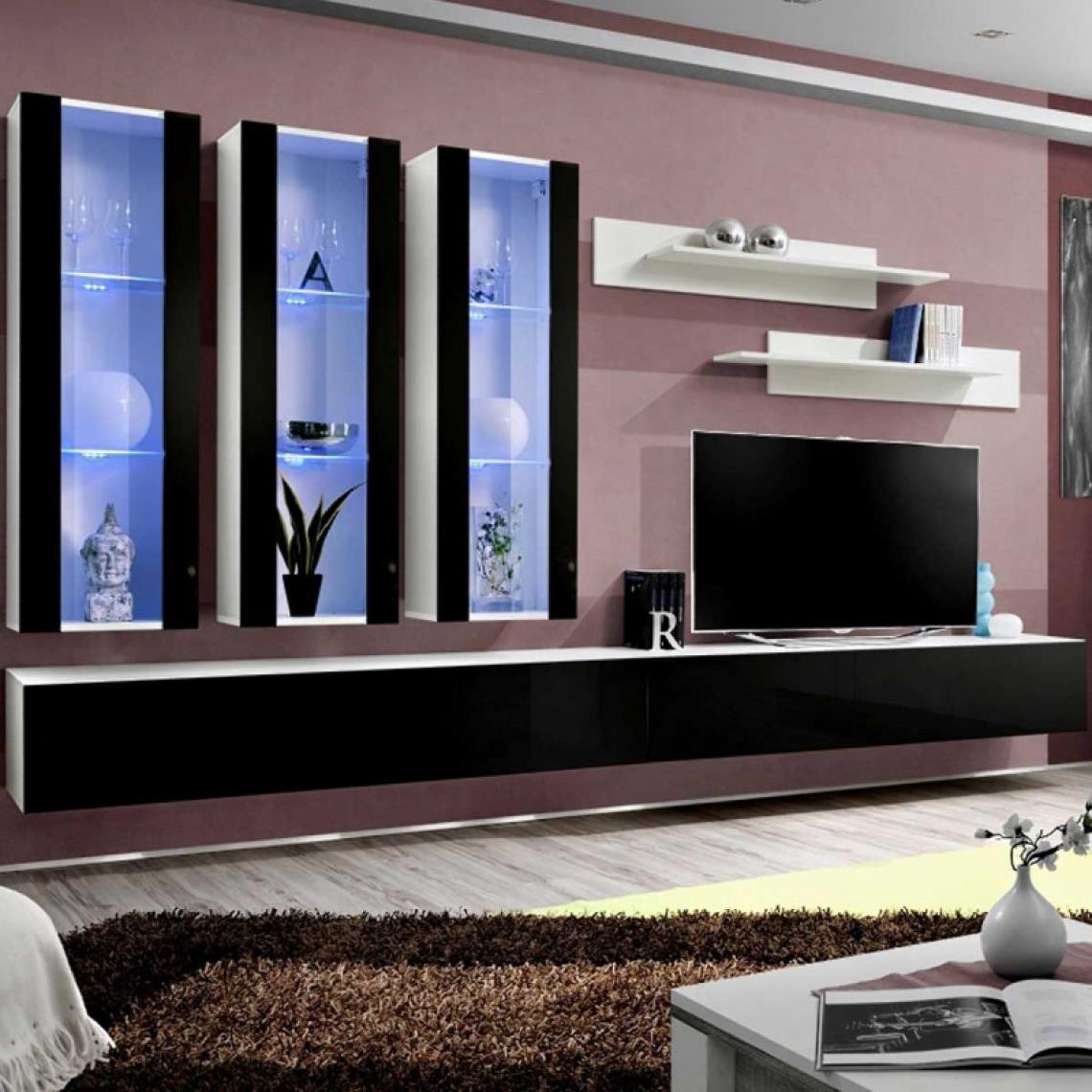 Ac-Deco - Meuble TV Mural Design Fly III 320cm Noir & Blanc - Meubles TV, Hi-Fi