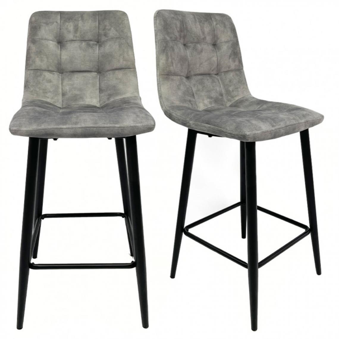 Meubletmoi - Lot 2 chaises de bar en velours gris clair et piètement métal - NAMI - Tabourets