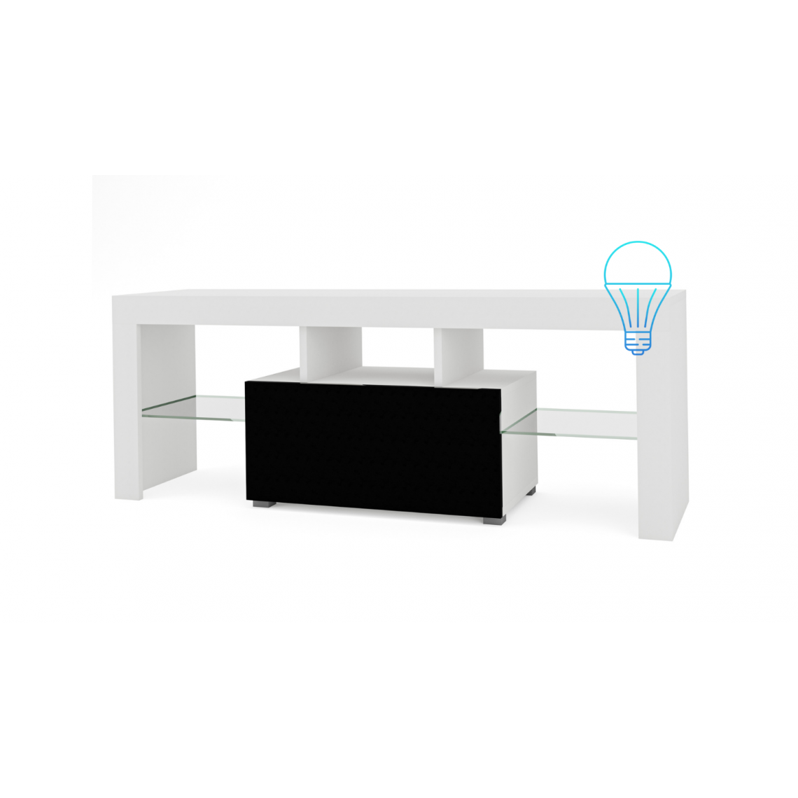 3xeliving - 3xEliving Meuble TV avec rangement SELMA 130 cm avec LED, Blanc / Noir Brillant, Largeur: 130cm, Profondeur: 35cm, Hauteur: 49 cm. - Meubles TV, Hi-Fi