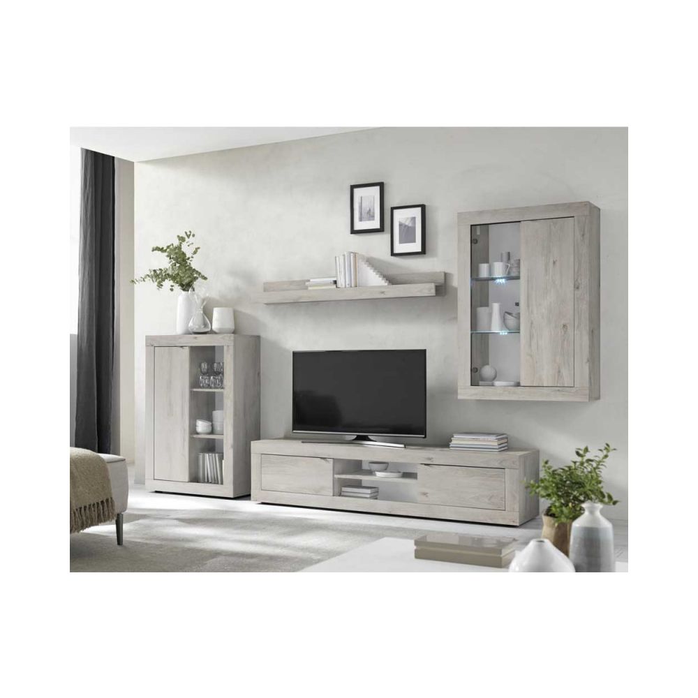 Tousmesmeubles - Composition TV Pin blanc à LEDs - MATERA - Meubles TV, Hi-Fi