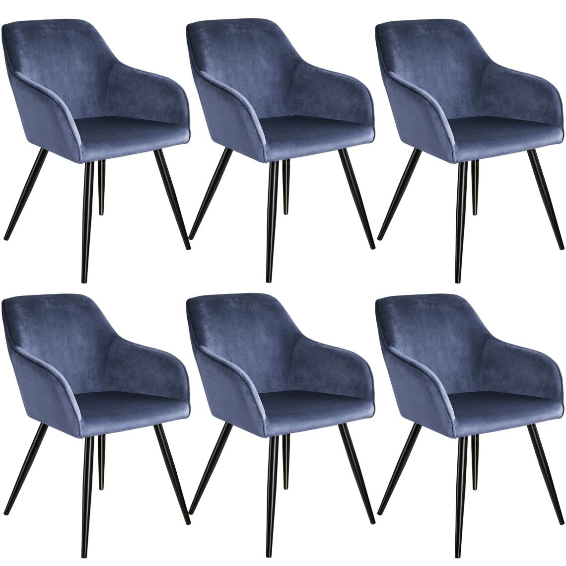 Tectake - 6 Chaises MARILYN Design en Velours Style Scandinave - bleu/noir - Chaises