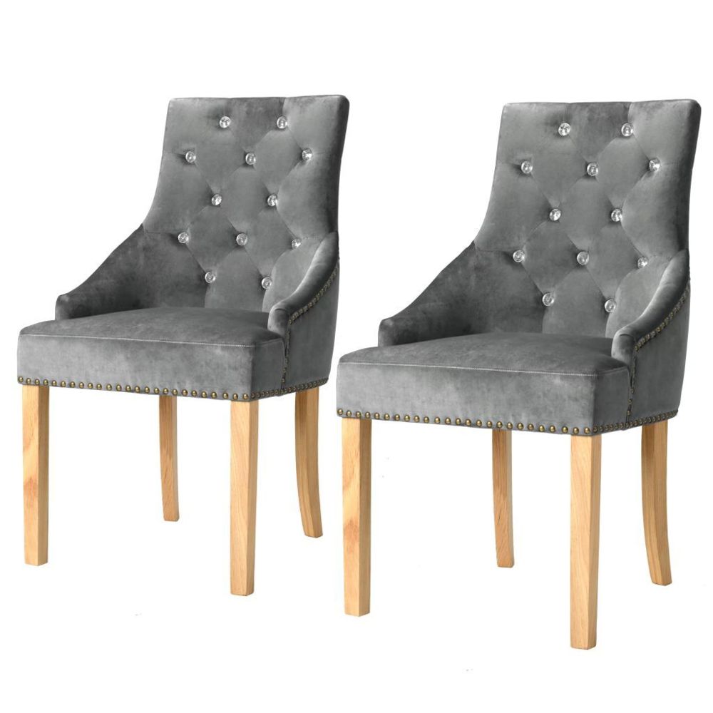 Vidaxl - Chaise de salle à manger 2 pcs Chêne massif et velours argenté - Chaises de cuisine et de salle à manger | Argent | Argent - Chaises