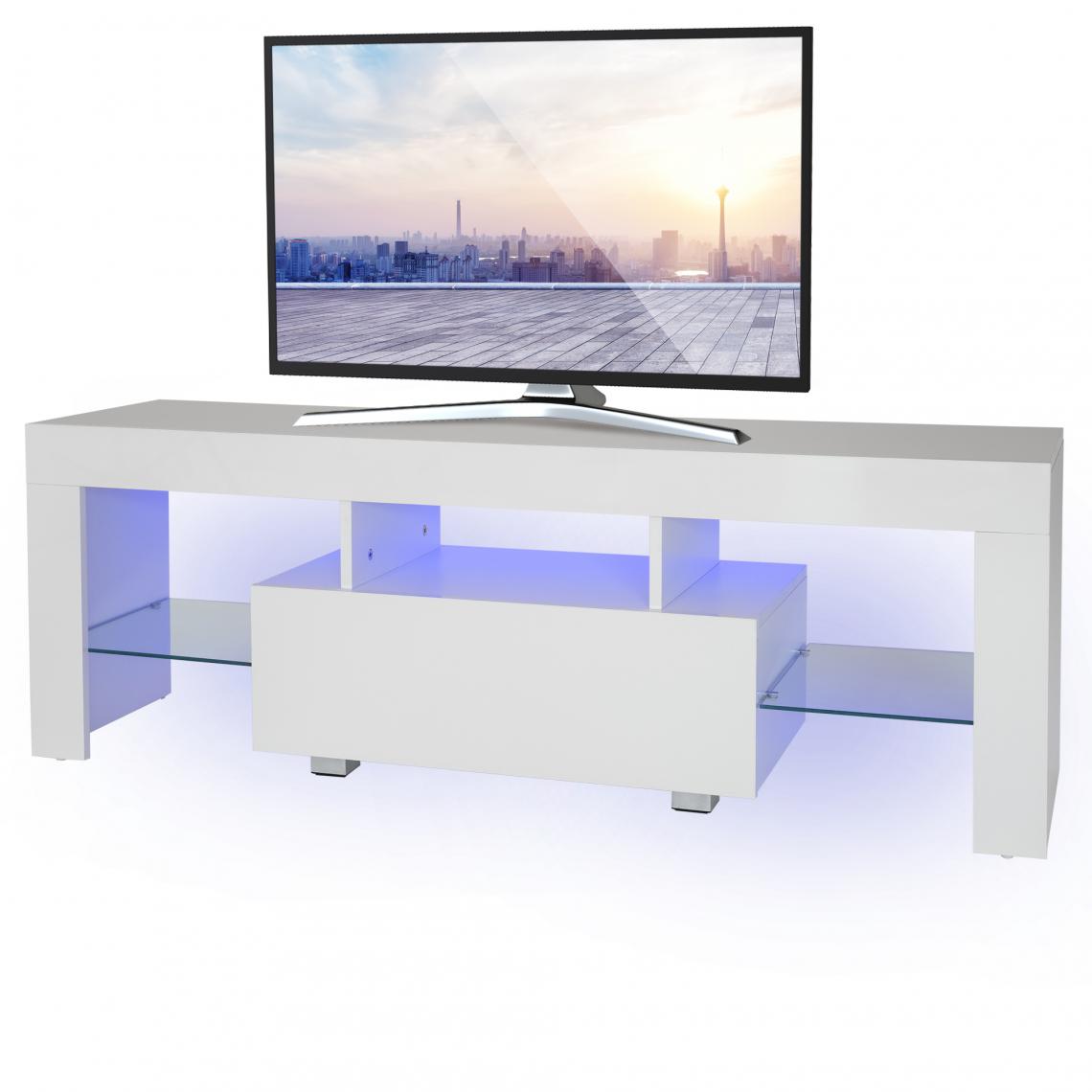 Ecd Germany - Meuble TV éclairage LED blanc armoire lowboard moderne 130x49x45 cm ML-Design® - Meubles TV, Hi-Fi