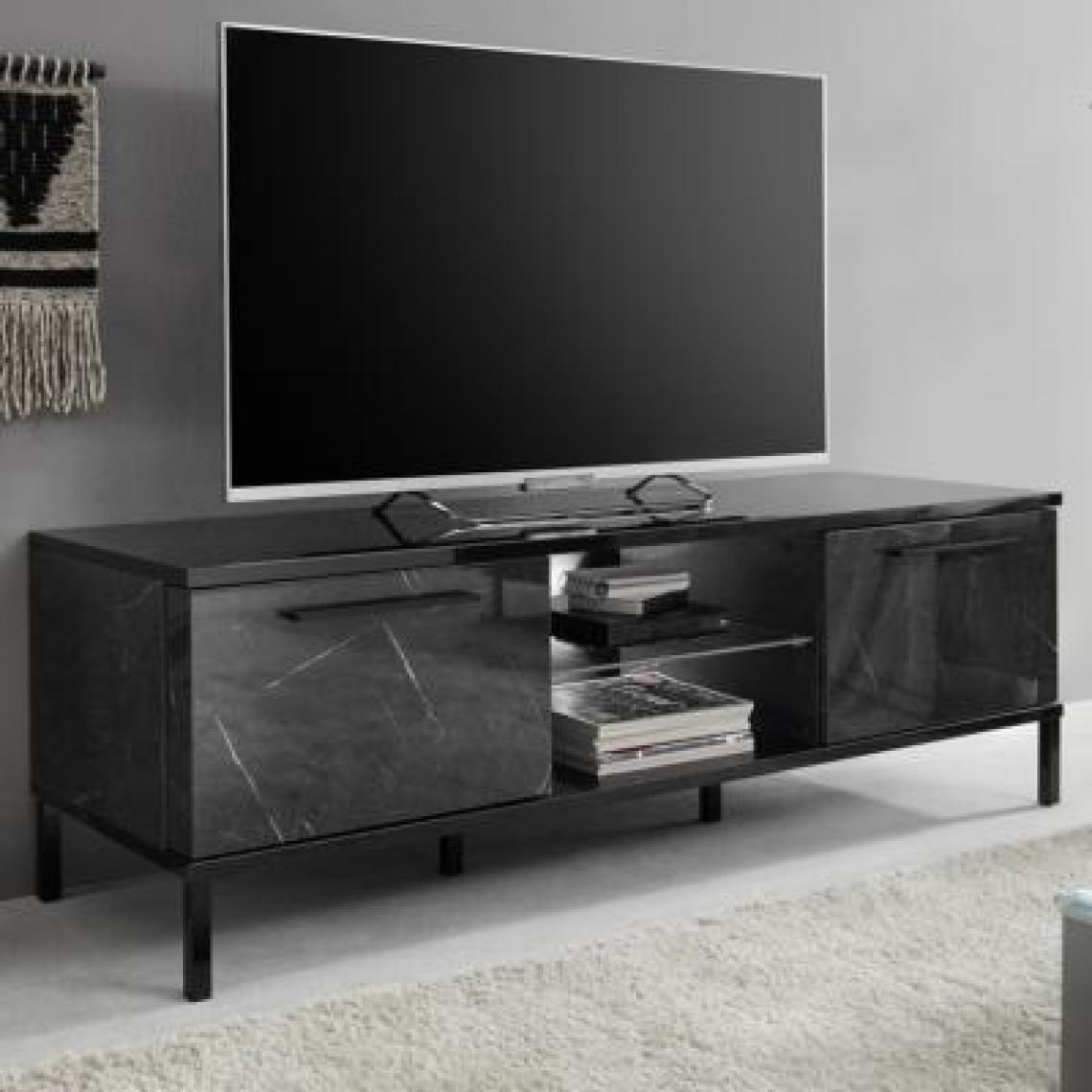 Nouvomeuble - Meuble TV design effet marbe noir MANGOCHI 2 - Meubles TV, Hi-Fi