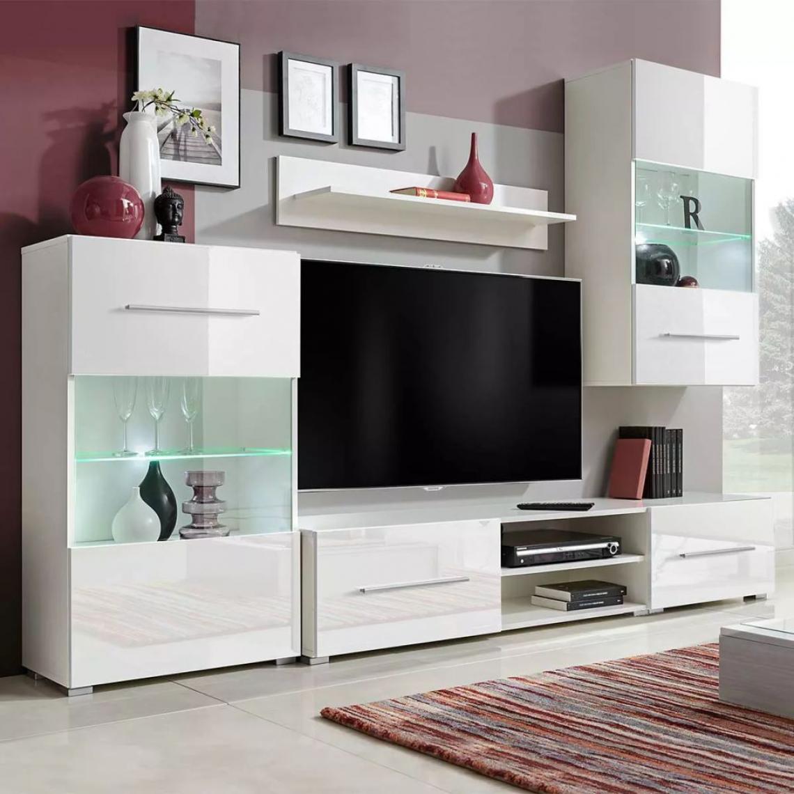 Sans Marque - Meuble TV mural avec éclairage LED 5 pièces Blanc - Blanc - Meubles TV, Hi-Fi