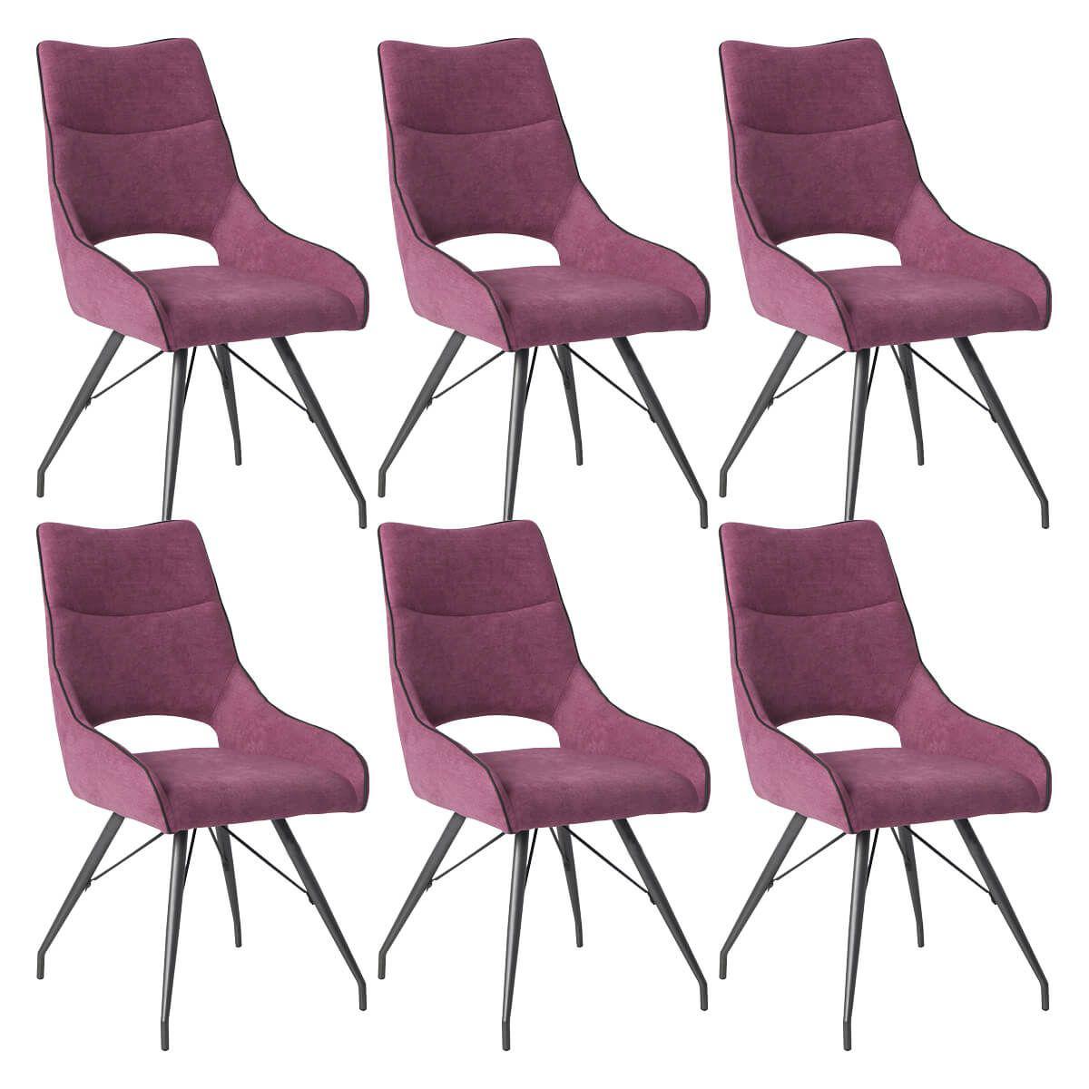 Altobuy - AMADO - Lot de 6 Chaises Tissu Coloris Violet - Chaises