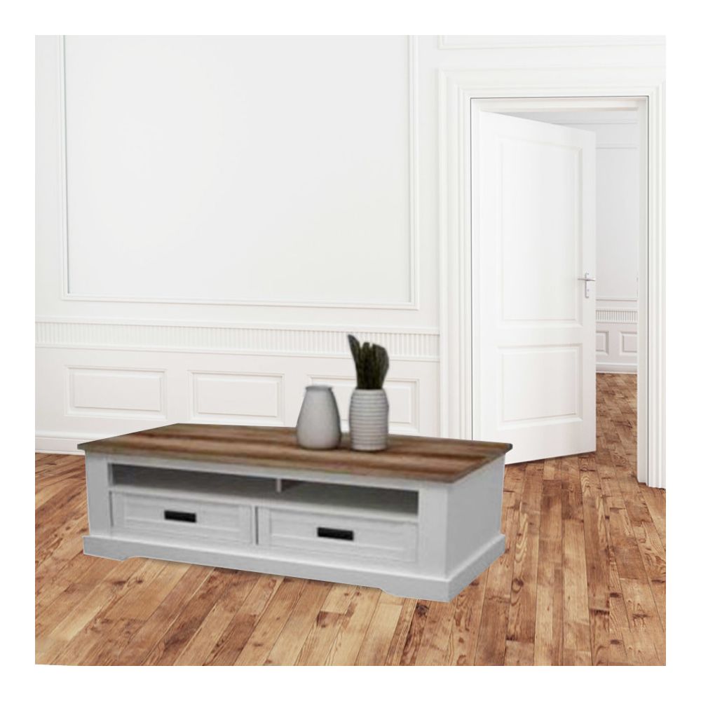 Nouvomeuble - Table basse blanc et couleur bois clair contemporaine ETHAN - Tables basses