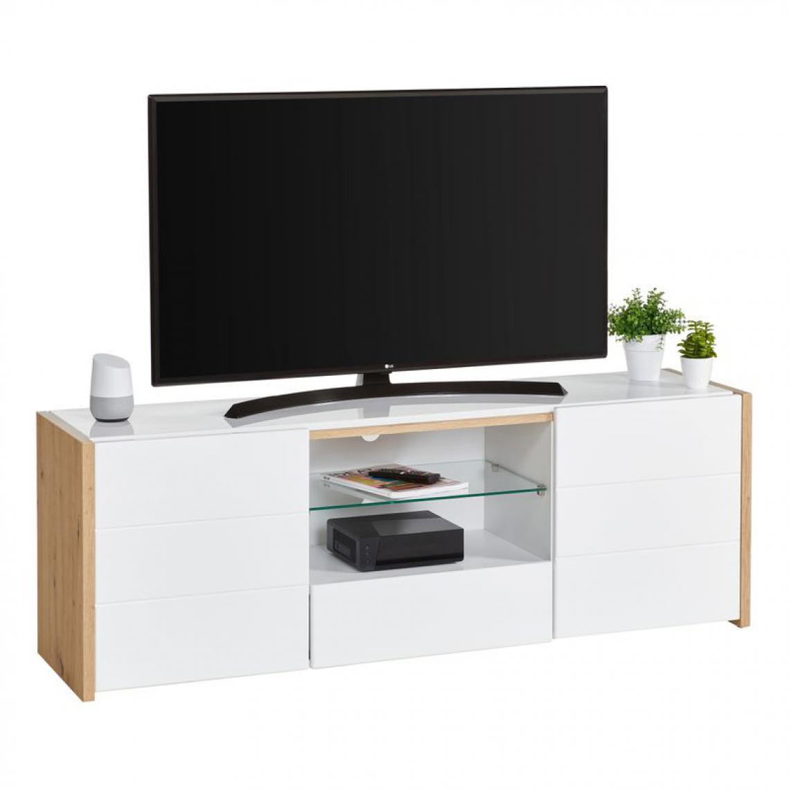 But - meuble tv contemporain ALICIA II blanc/chêne - Meubles TV, Hi-Fi