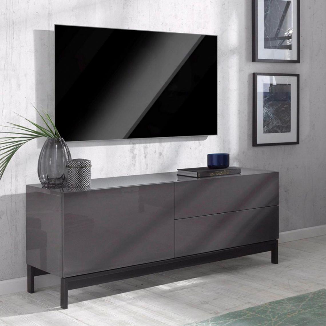 Ahd Amazing Home Design - Meuble TV Salon Compartiment 2 Tiroirs Anthracite Brillant Metis Up Report - Meubles TV, Hi-Fi