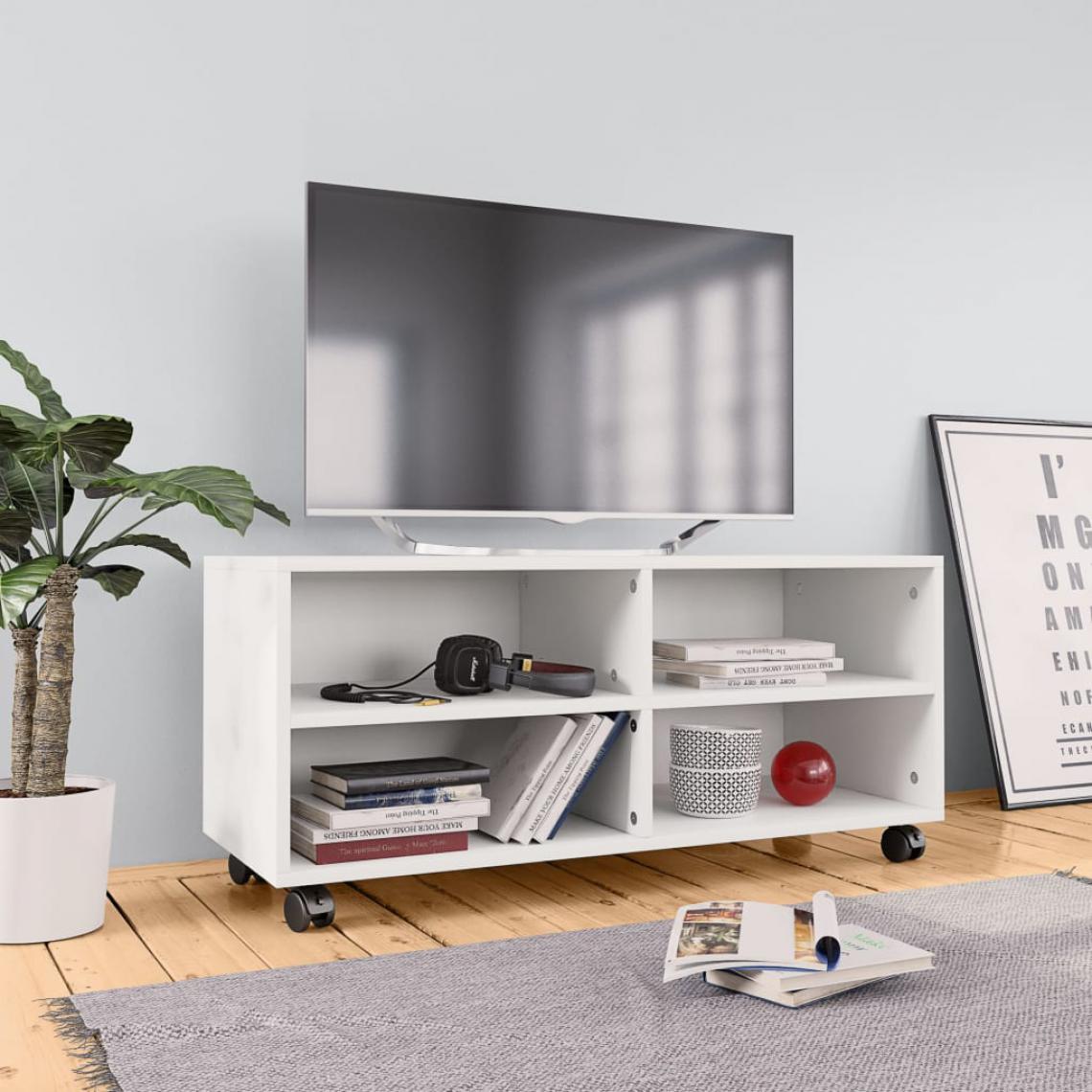 Chunhelife - Meuble TV avec roulettes Blanc 90 x 35 x 35 cm Aggloméré - Meubles TV, Hi-Fi