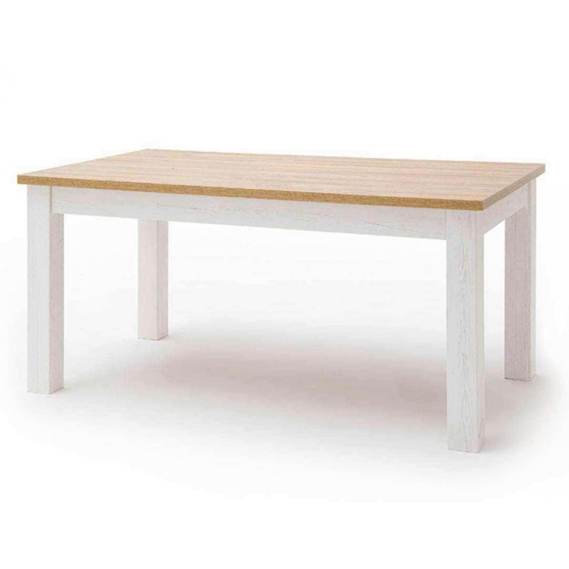 Pegane - Table à manger extensible en bois coloris blanc / chêne - L.160 x H.77 x P.90 cm - Tables à manger