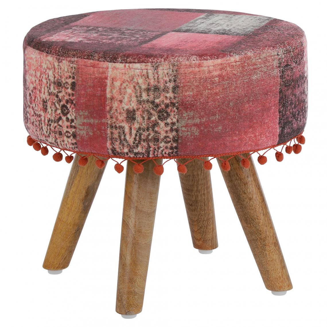Womo-design - WOMO-DESIGN Tabouret rouge, 38x36 cm, en tissu et pieds en bois - Tabourets