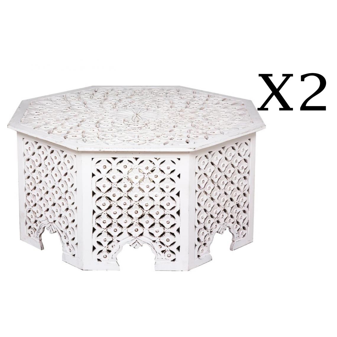 Pegane - Lot de 2 tables basses coloris blanc - Diamètre 91,5 x Hauteur 46 cm - Tables basses