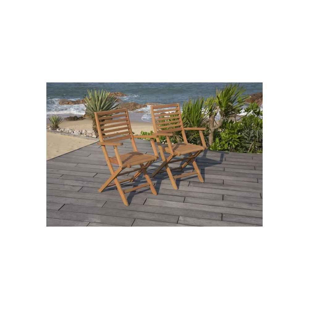 marque generique - CHAISE DE JARDIN - FAUTEUIL DE JARDIN - TABOURET DE JARDIN Lot de 2 fauteuils pliantes de jardin en eucalyptus FSC - 57,5x56x90cm - Chaises