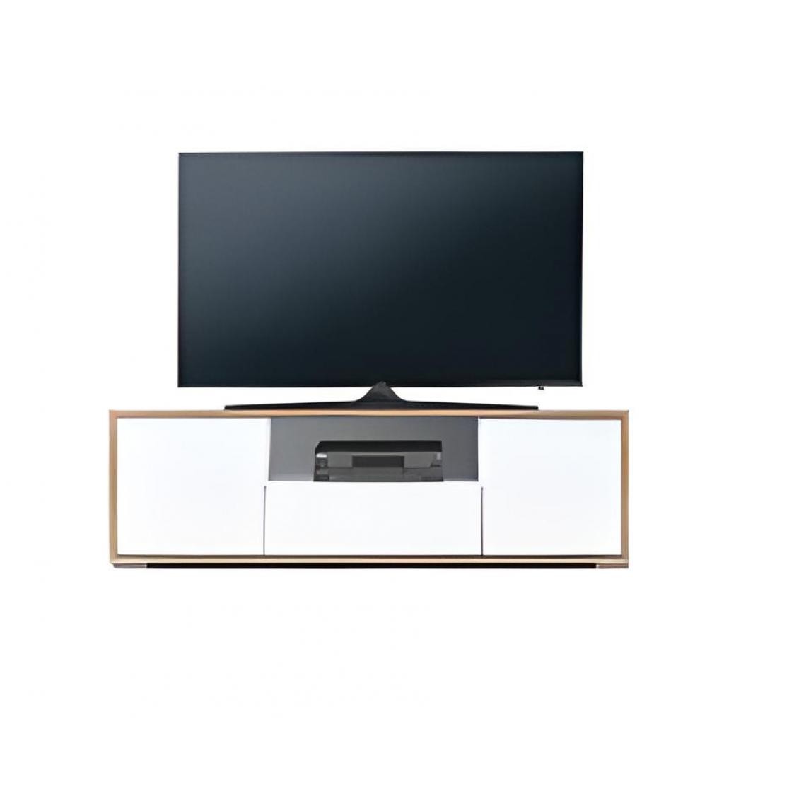 Pegane - Meuble TV de 2 portes + 1 tiroir + 1 niche coloris Chêne Cambrian / Blanc - Longueur 143 x profondeur 35 x hauteur 44 cm - Meubles TV, Hi-Fi