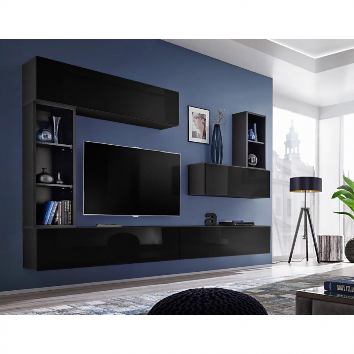 Ac-Deco - Meuble TV Mural Design Blox I 280cm Noir - Meubles TV, Hi-Fi