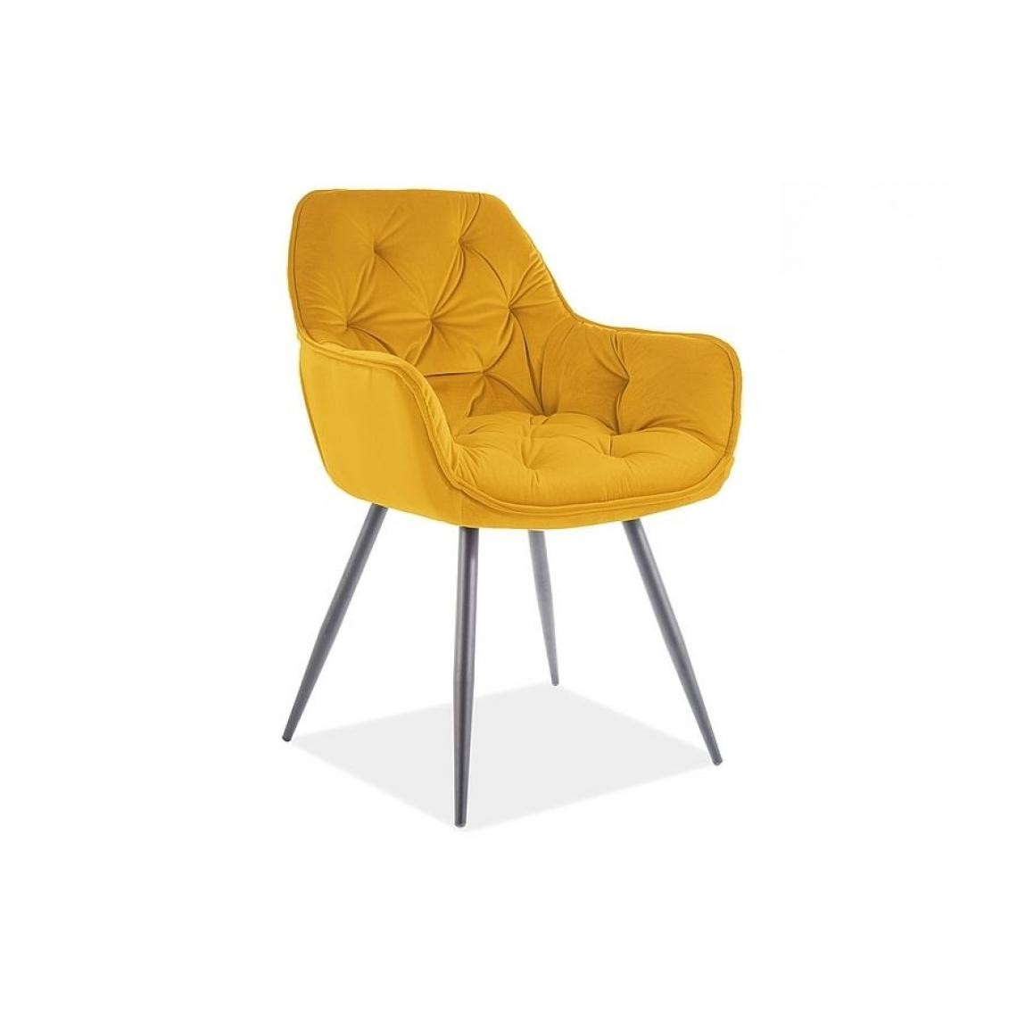 Hucoco - CHERRY - Fauteuil de table en velours - 57x43x87 cm - Chaise de salle à manger - Tissu hydrophobe - Jaune - Chaises