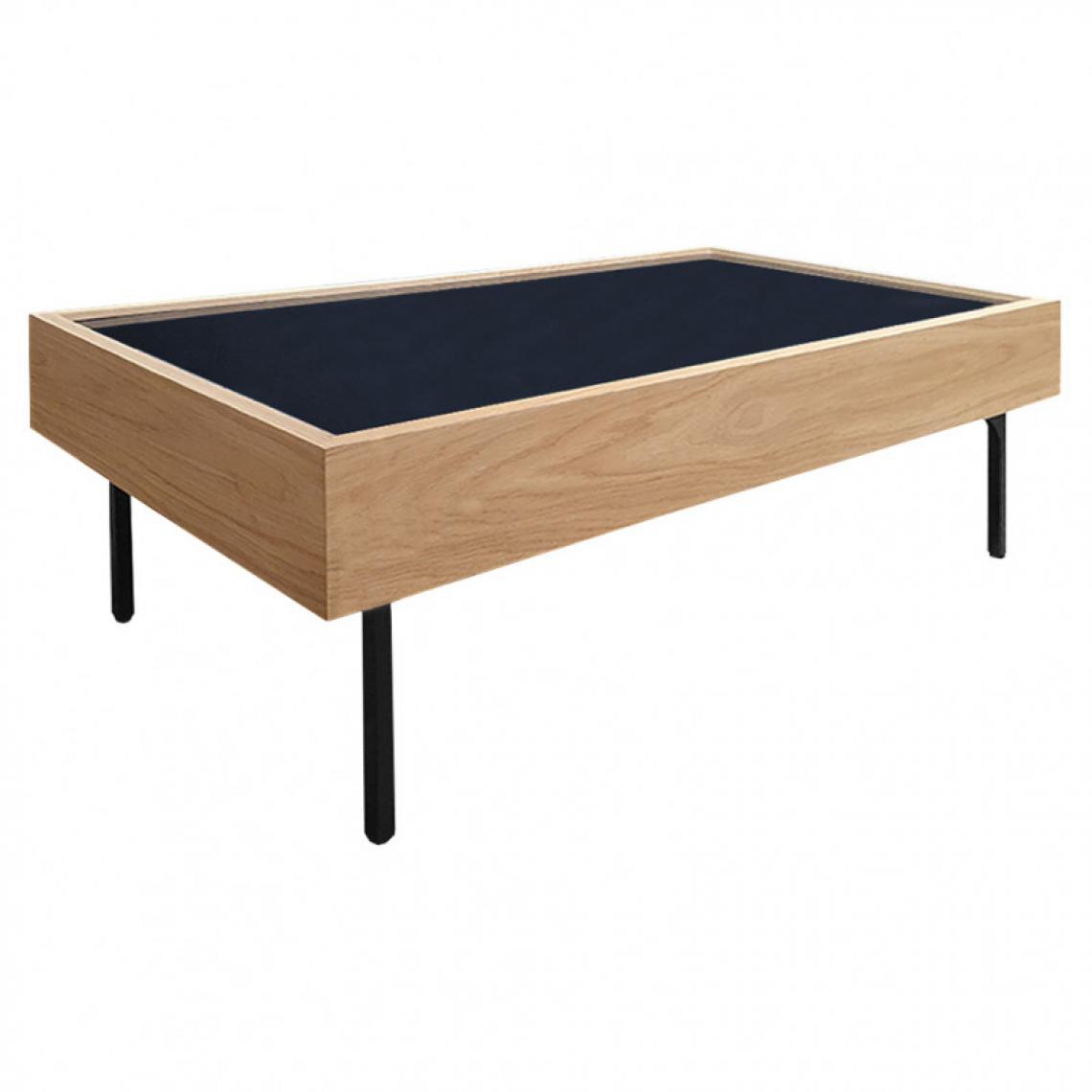 Meubletmoi - Table basse placage chêne et plateau en verre noir - GOU 6724 - Tables basses