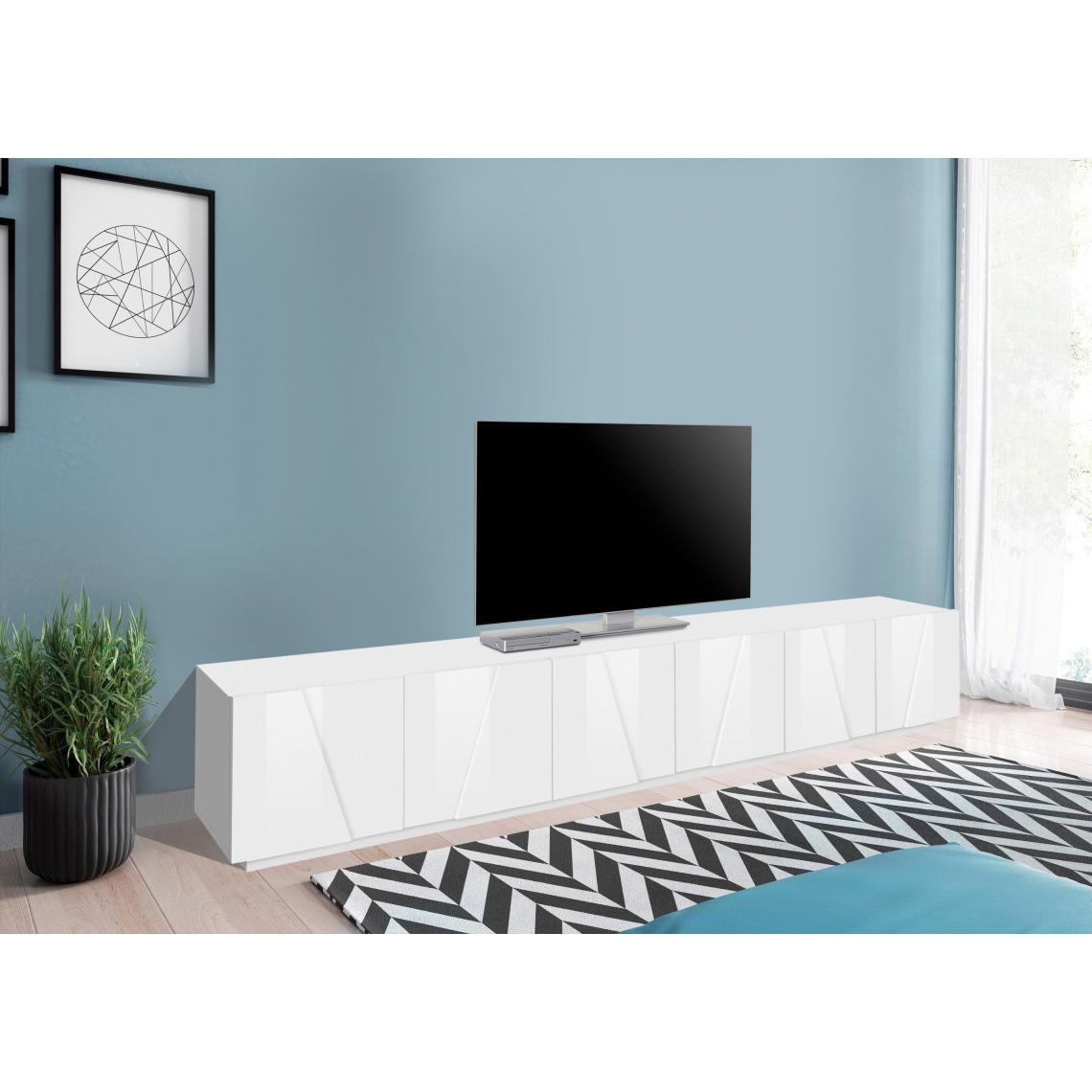 Alter - Meuble de salon Meuble TV, Made in Italy, Meuble TV avec 6 portes battantes avec détail, 244x44h46 cm, couleur blanc brillant - Meubles TV, Hi-Fi