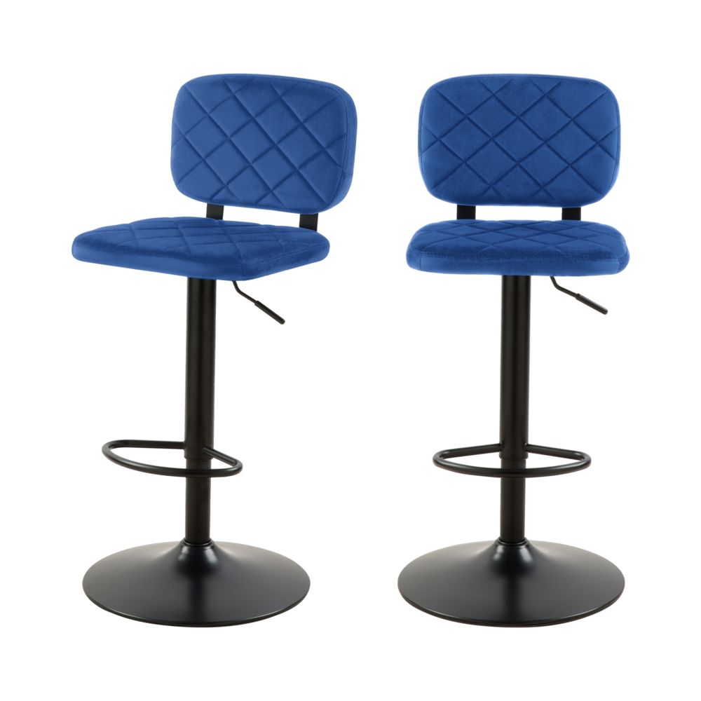 Rendez Vous Deco - Chaise de bar Viktor en velours bleu 60/81 cm (lot de 2) - Tabourets