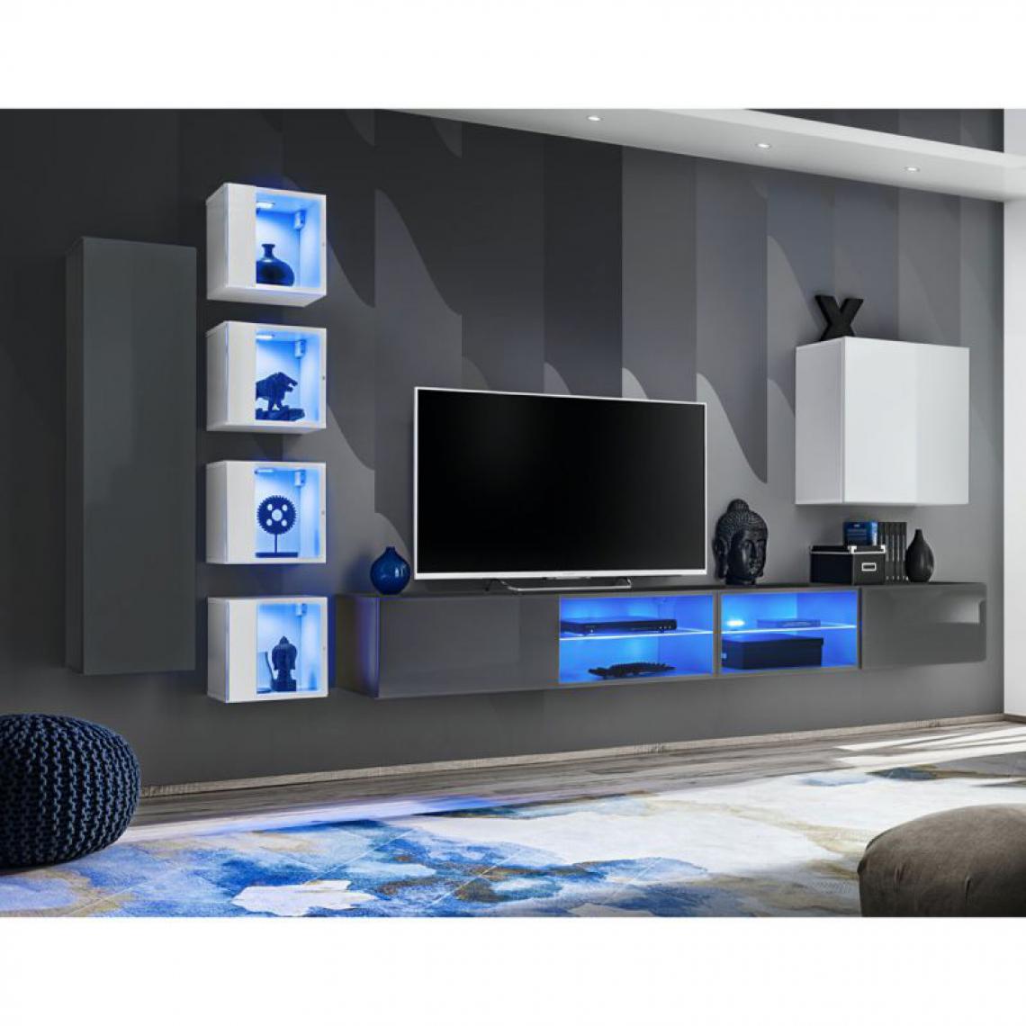 Ac-Deco - Ensemble Meuble TV Switch XXVI 320cm Gris & Blanc - Meubles TV, Hi-Fi