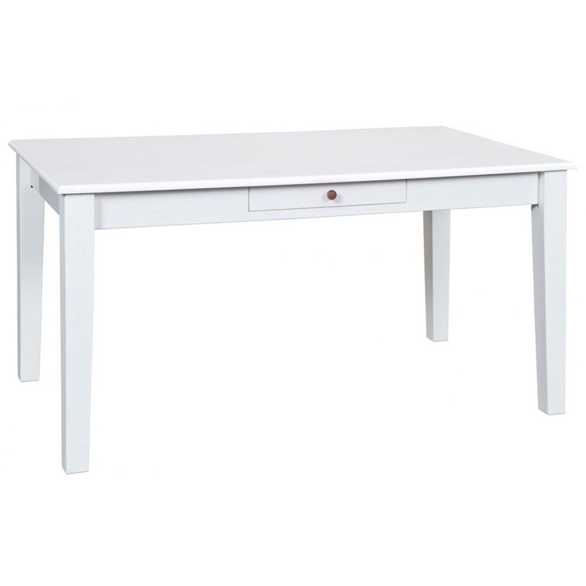 Pegane - Table à manger extensible en pin massif, laqué blanc - Dim : L 160 x P 90 x H 75 cm - Tables à manger