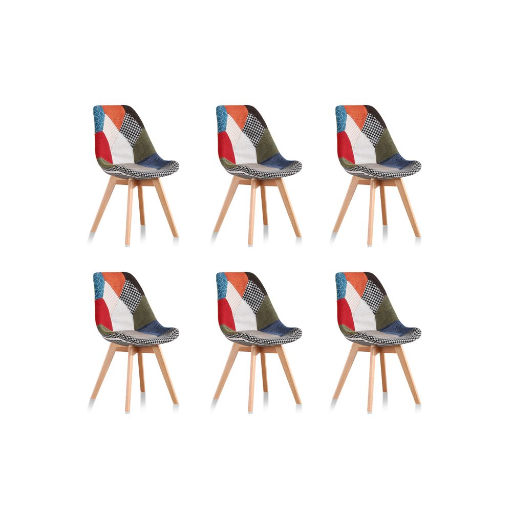 Designetsamaison - Lot de 6 chaises scandinaves patchwork - Prague - Chaises
