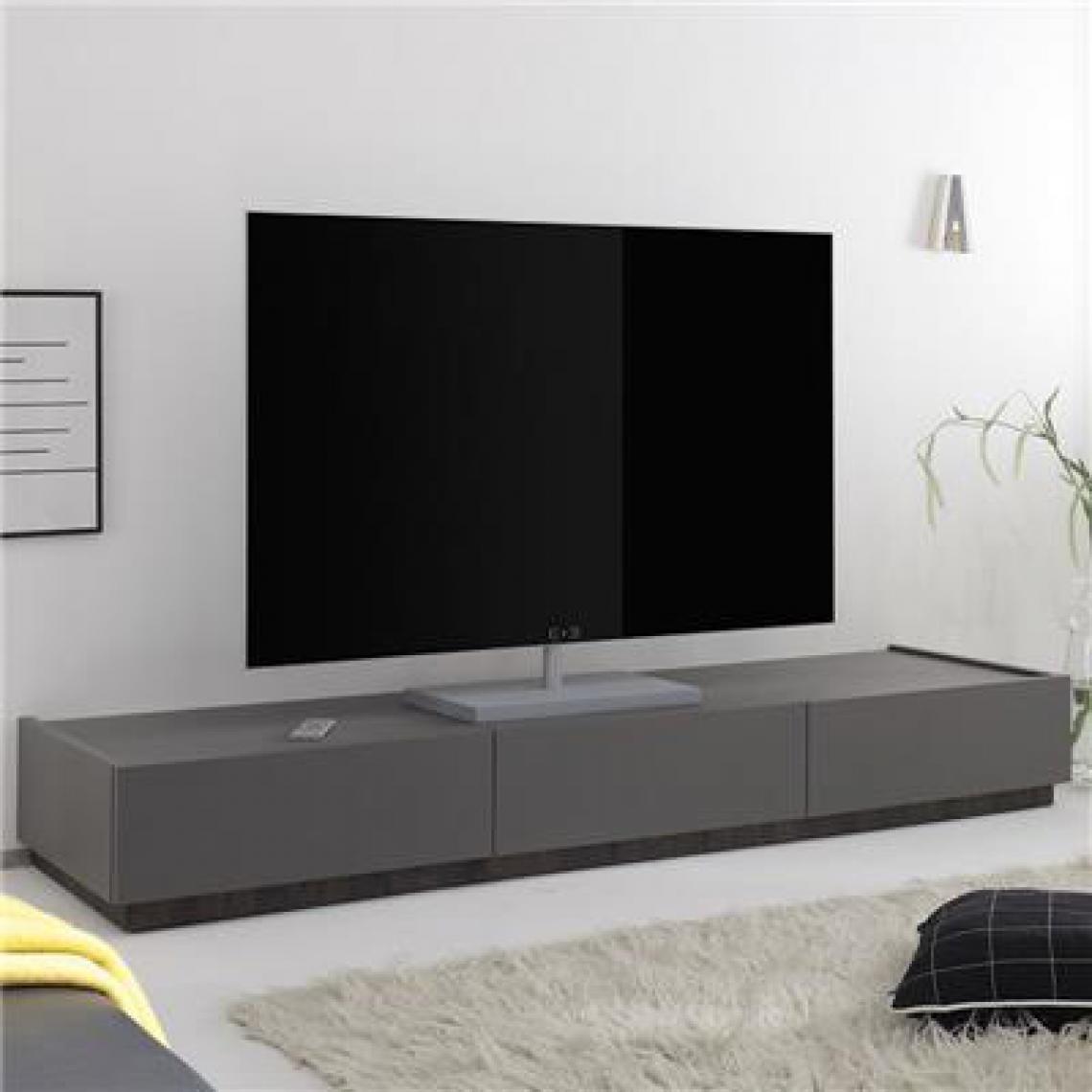 Nouvomeuble - Banc TV design gris 3 tiroirs VALERONA - Meubles TV, Hi-Fi