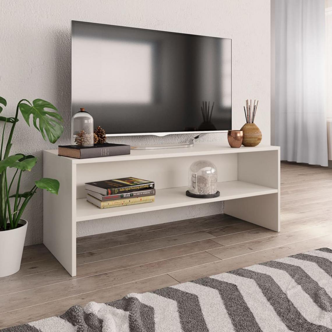 Chunhelife - Meuble TV Blanc 100 x 40 x 40 cm Aggloméré - Meubles TV, Hi-Fi