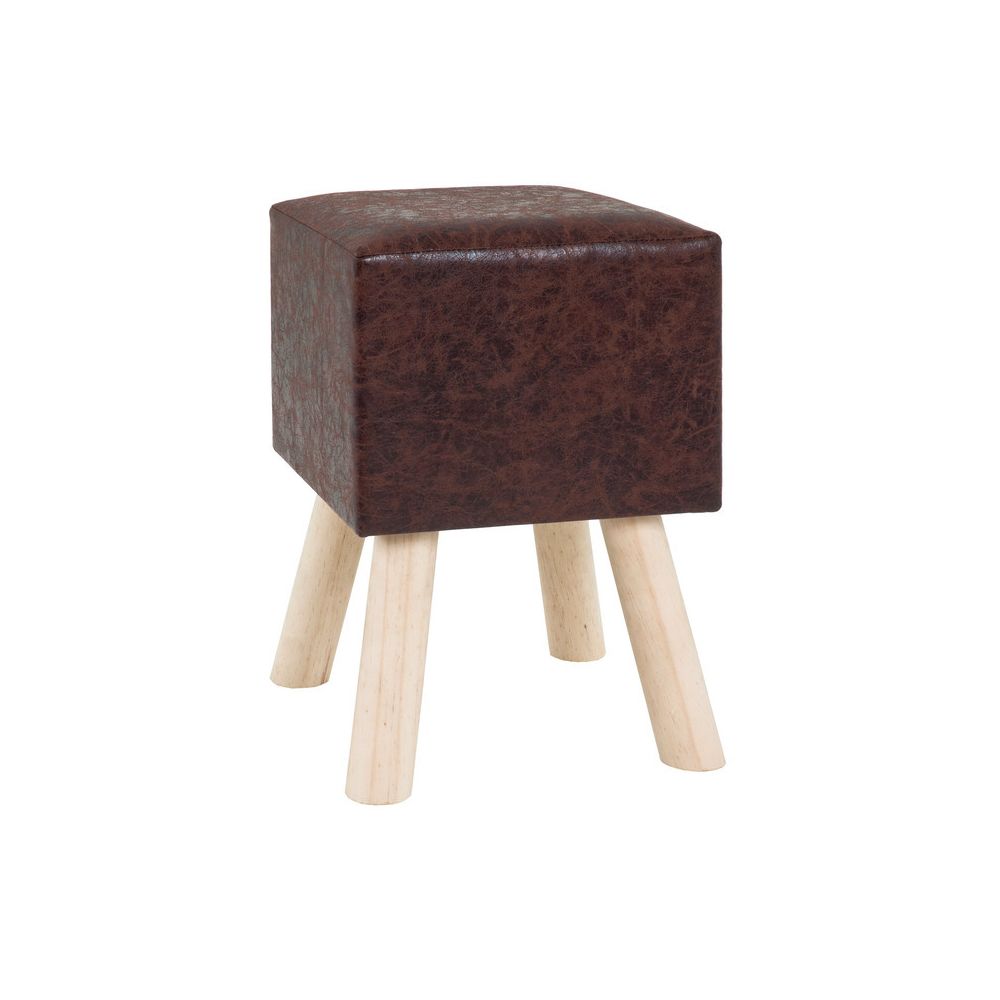 marque generique - Tabouret carré en tissu aspect cuir et pieds en bois Hauteur 45cm RUBY - Tabourets