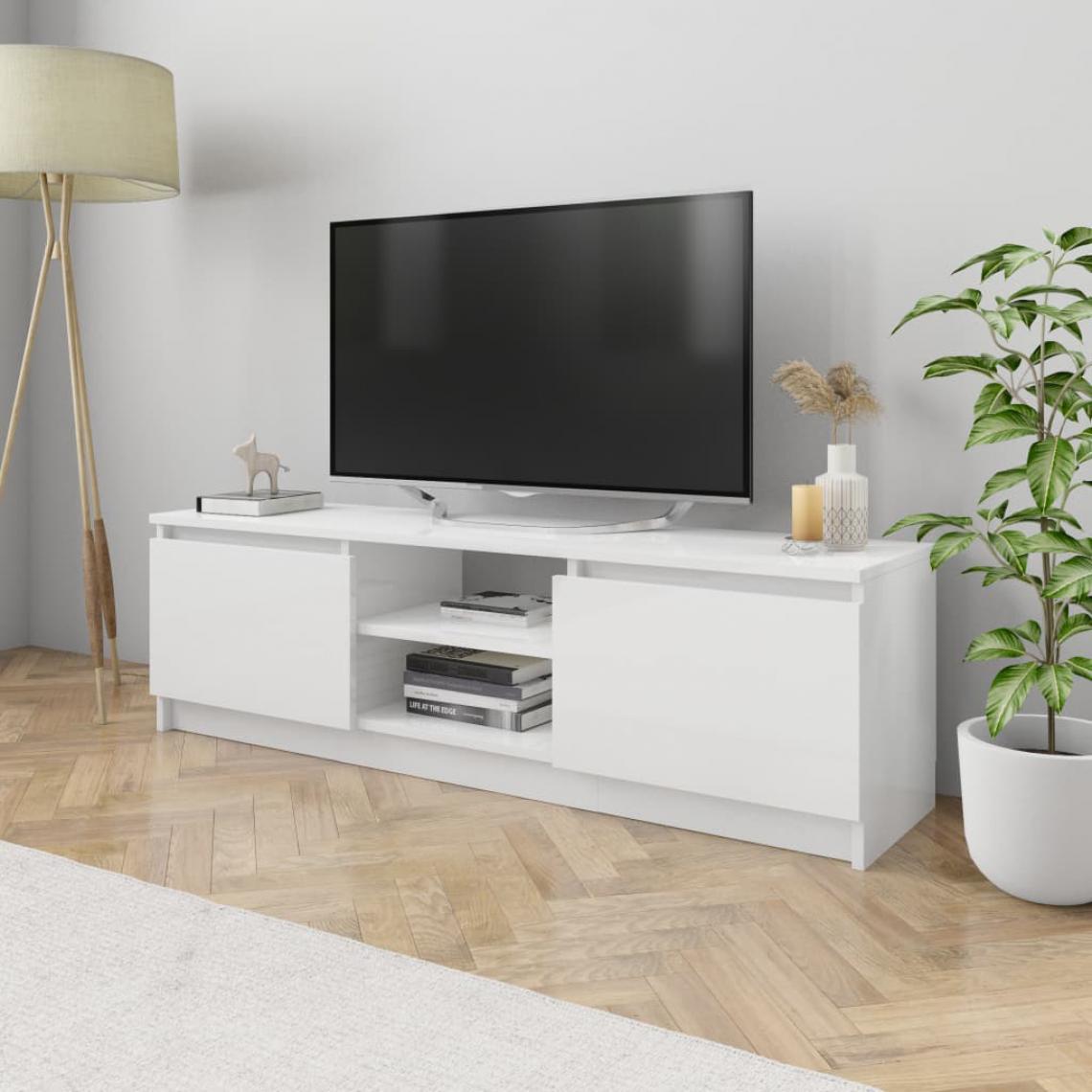 Chunhelife - Meuble TV Blanc brillant 120x30x35,5 cm Aggloméré - Meubles TV, Hi-Fi