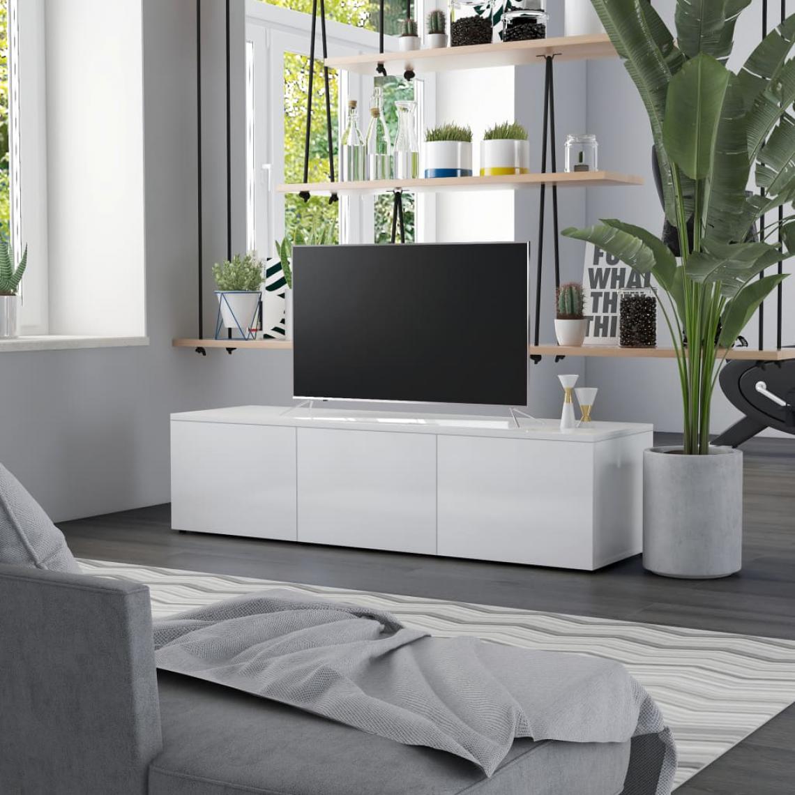 Chunhelife - Meuble TV Blanc brillant 120x34x30 cm Aggloméré - Meubles TV, Hi-Fi